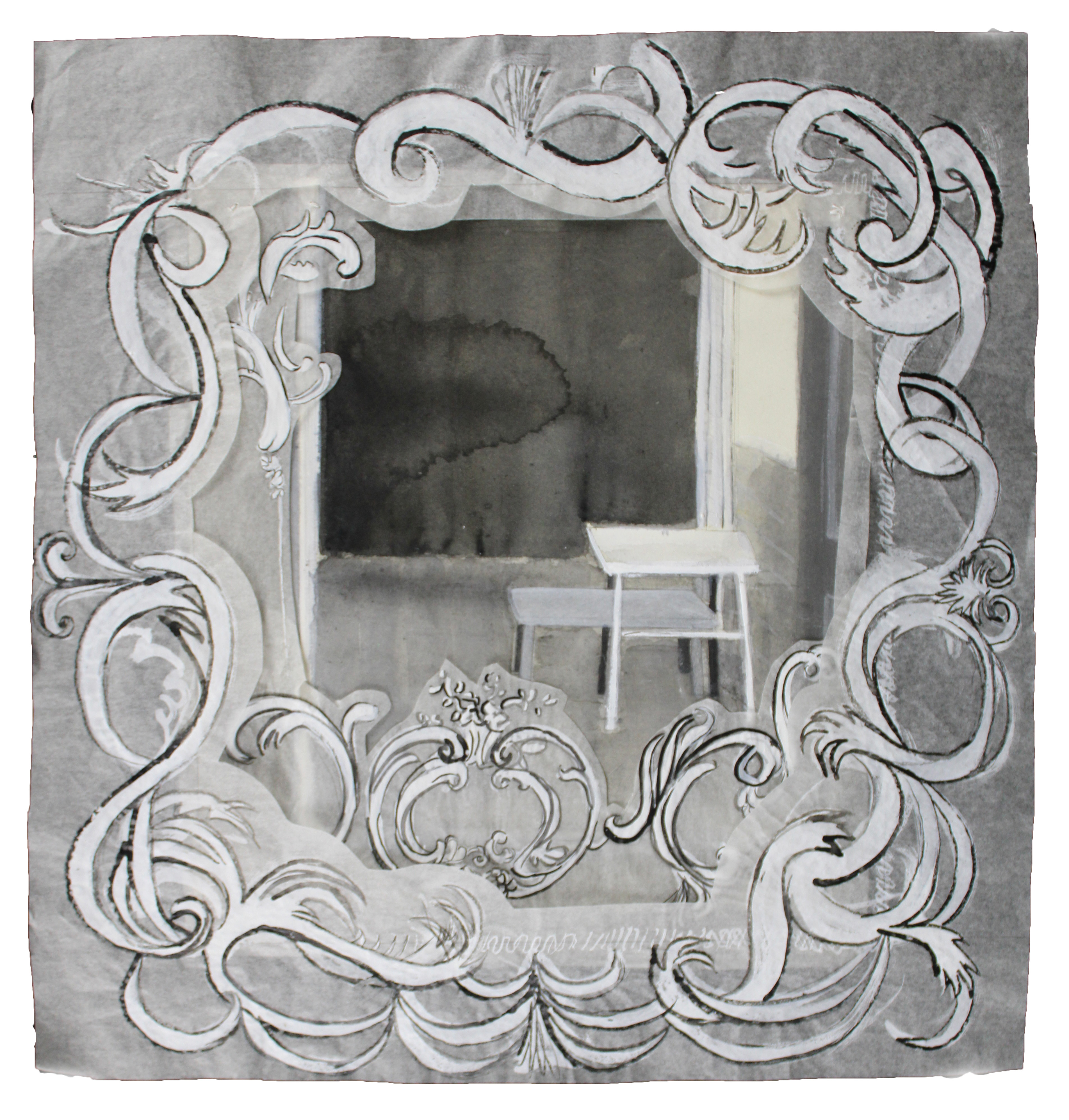 "Two ways of seeing:  Nestled", watercolor on layered paper, 14 in x 14 in, 2024