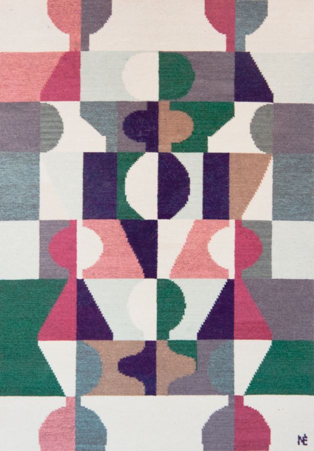 Handwoven wool rug. Serial production. 1990's