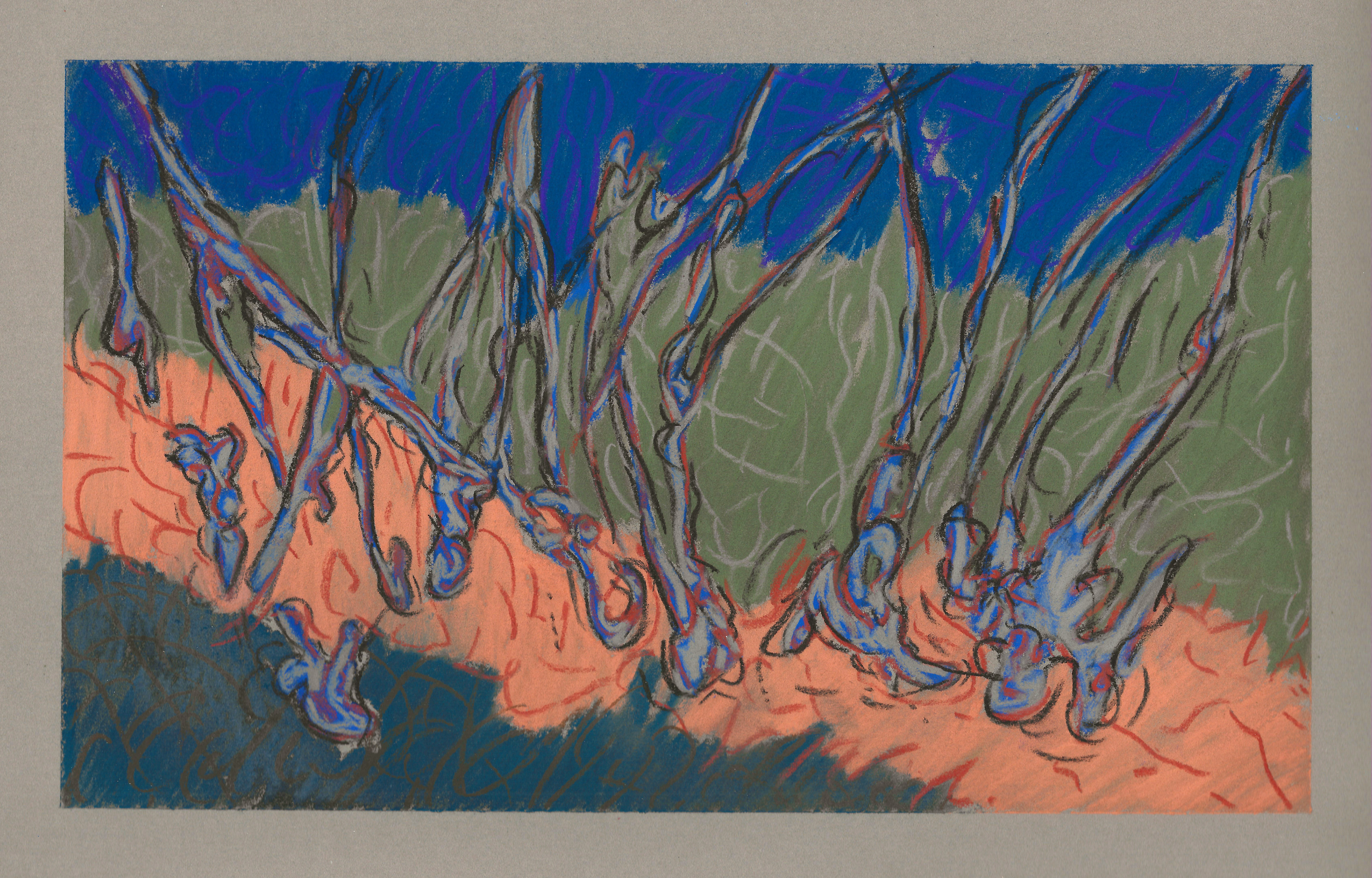 Clotted Thicket, 2024, soft pastel on paper, 8 x 12 inches