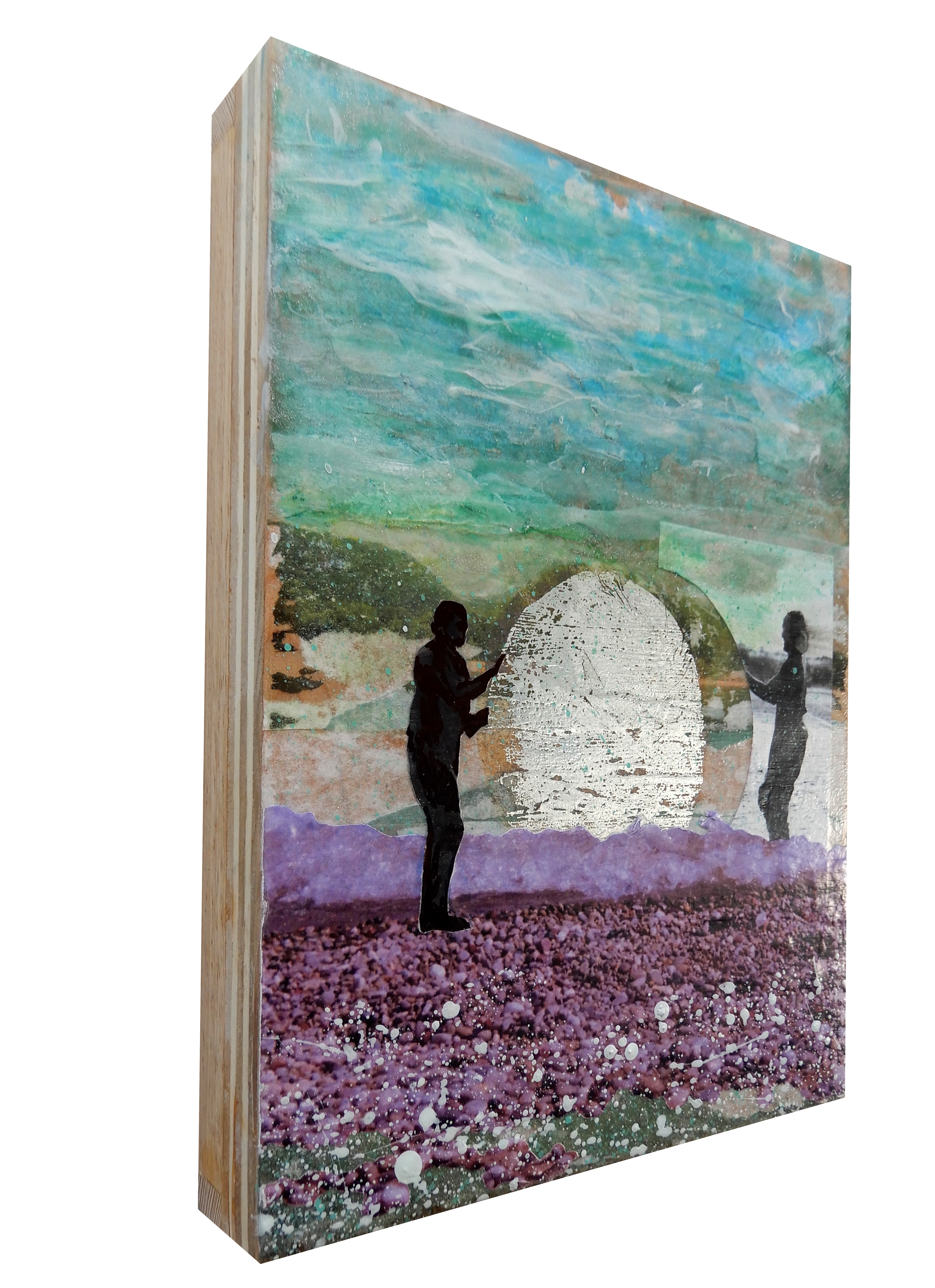 Coastal Social Distancing, 8 x 11 inches, acrylic, enamel, hot-pressed foil and photographs on wood panel $250