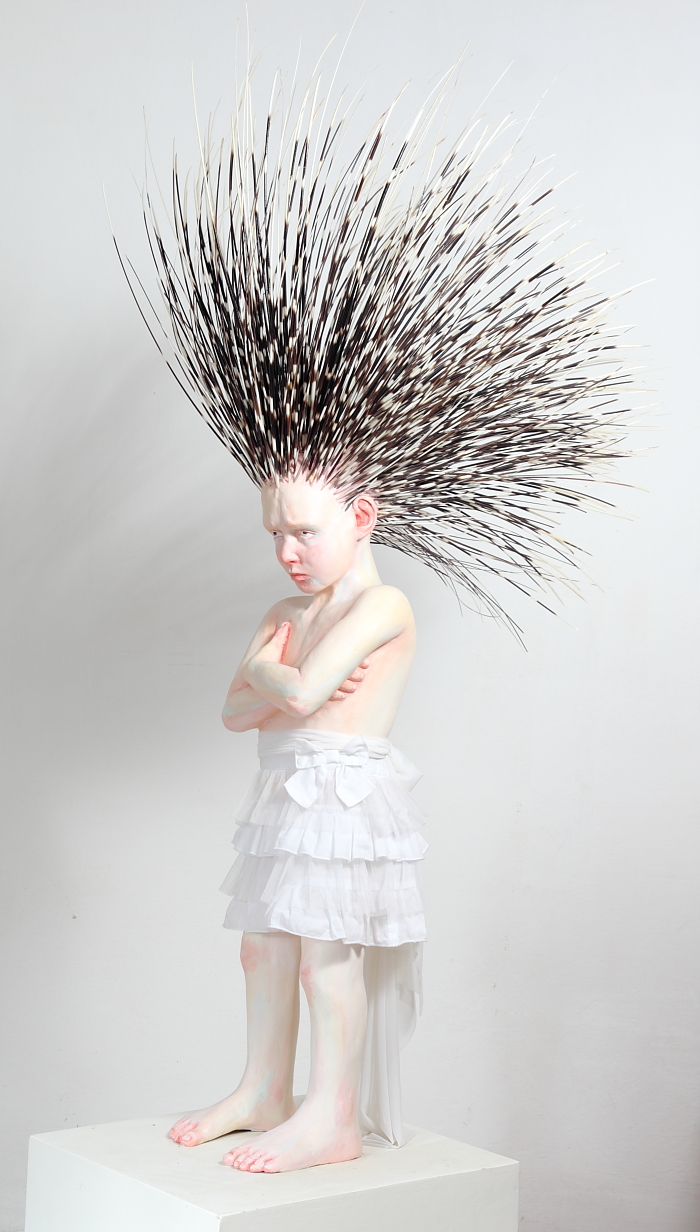 porcupine girl, 2011, fiberglass, porcupine quills, 120x50x40cm