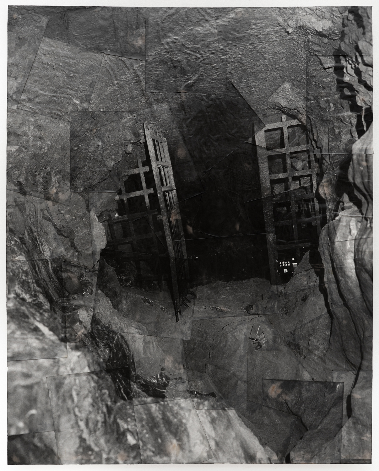 untitled (gate), 40x50" panel with silver gelatin prints on expired paper, encaustic