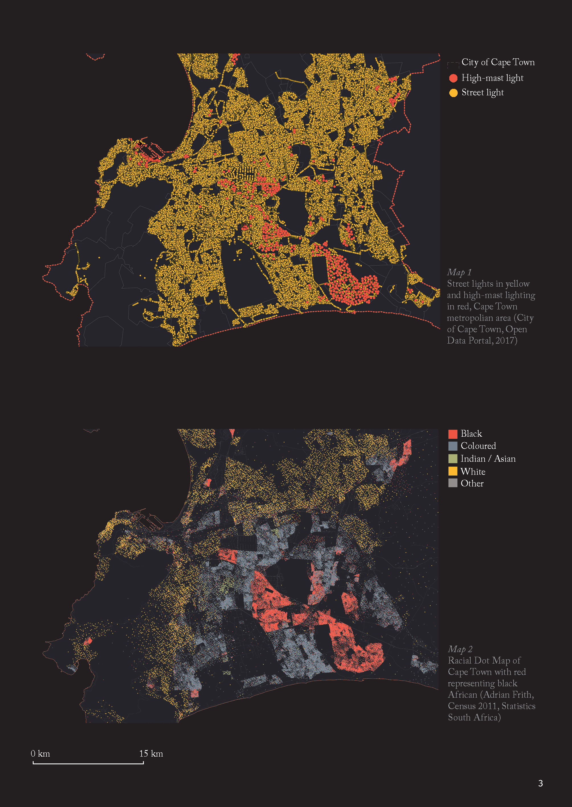 Map: public lighting (top) compared to racial distribution (bottom)