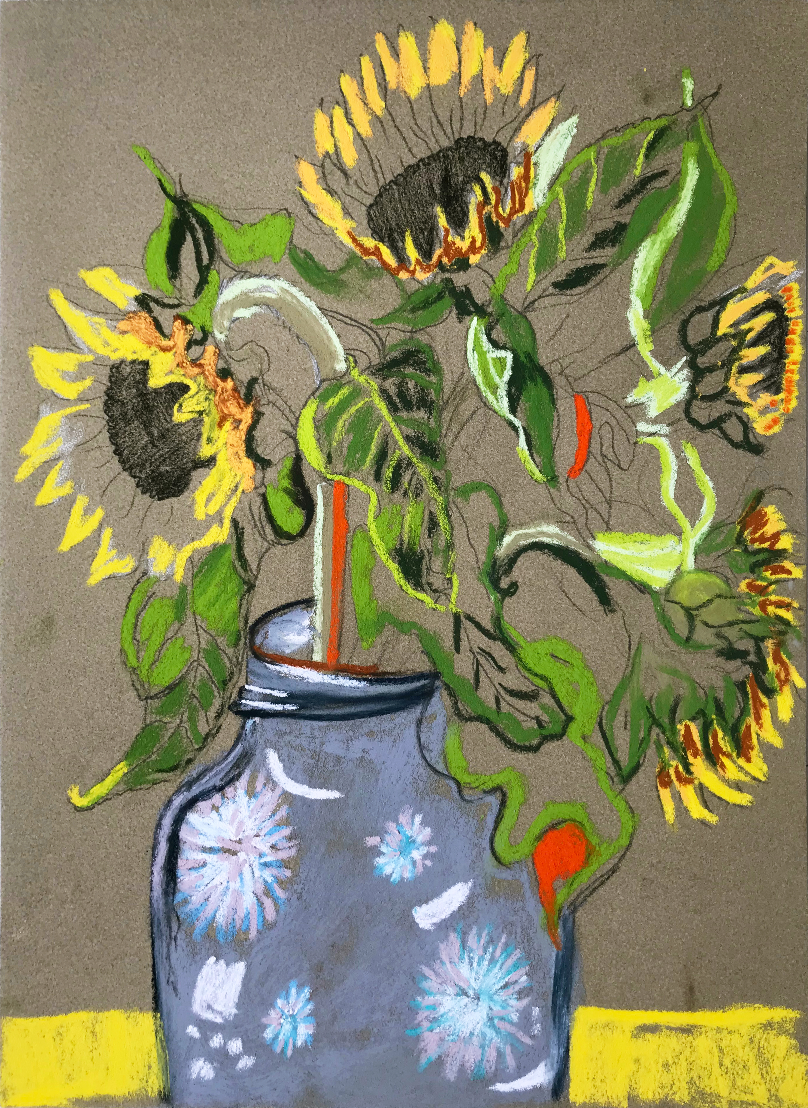 Sunflowers in Gray Vase, 2021Pastel on paper15 3/4 x 11 4/5 in.40 x 30 cm