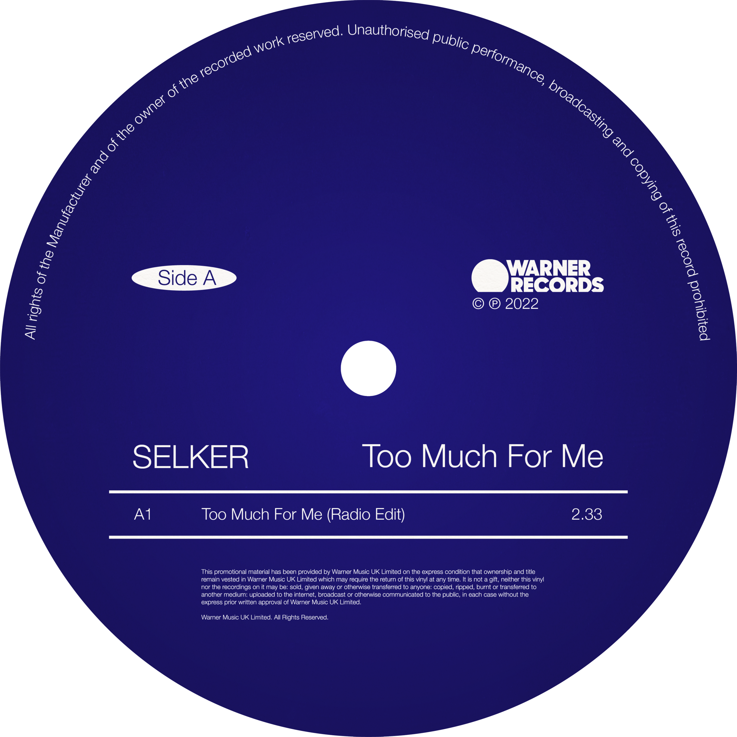 Artwork for Selker's 'Too Much For Me' by Mackleworth Studio. Released on Warner Records UK in 2022. 