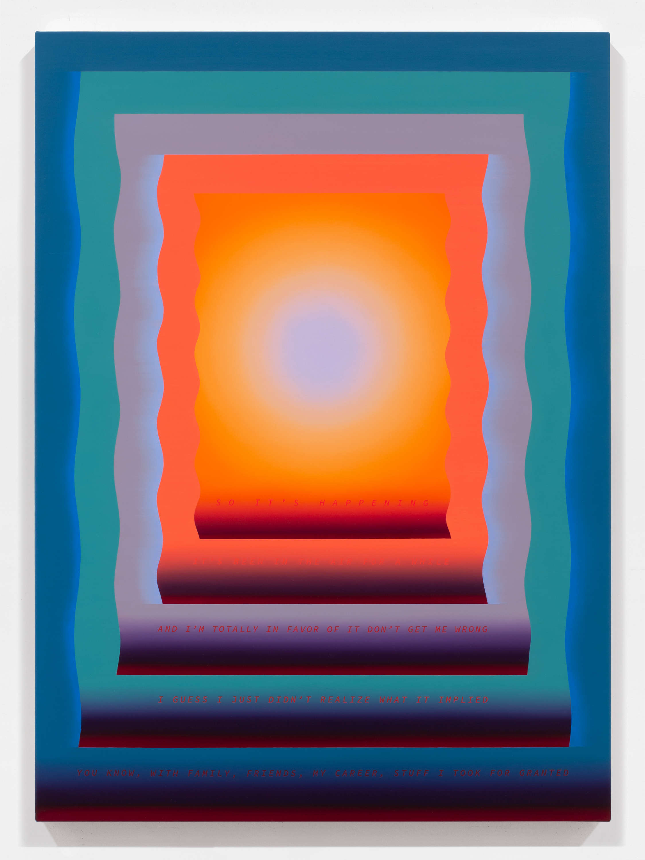 So It's Happening. 2021. Oil and acrylic on canvas, 44" x 32" (112 x 91 cm)