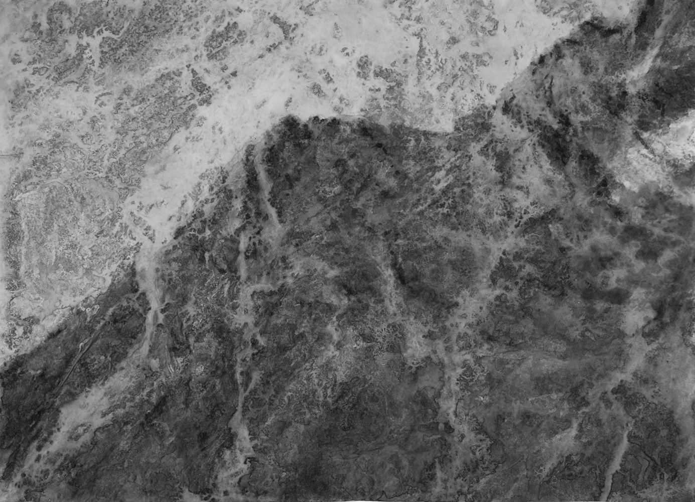 Mont analogue (XXXXV) [Analogous Mount (XXXXV)]Indian ink & methylcellulose on canvas100 x 140 cm, 2025