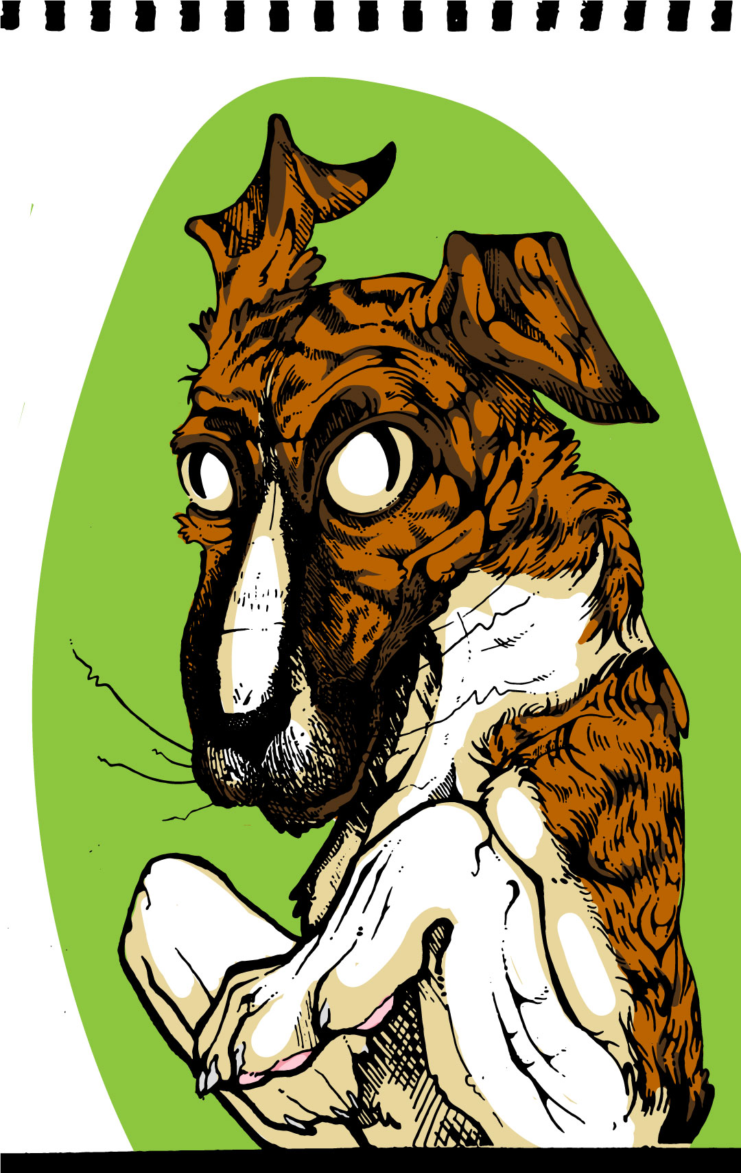 Devious Dog (colored), Ink on Paper and Illustrator (2024)