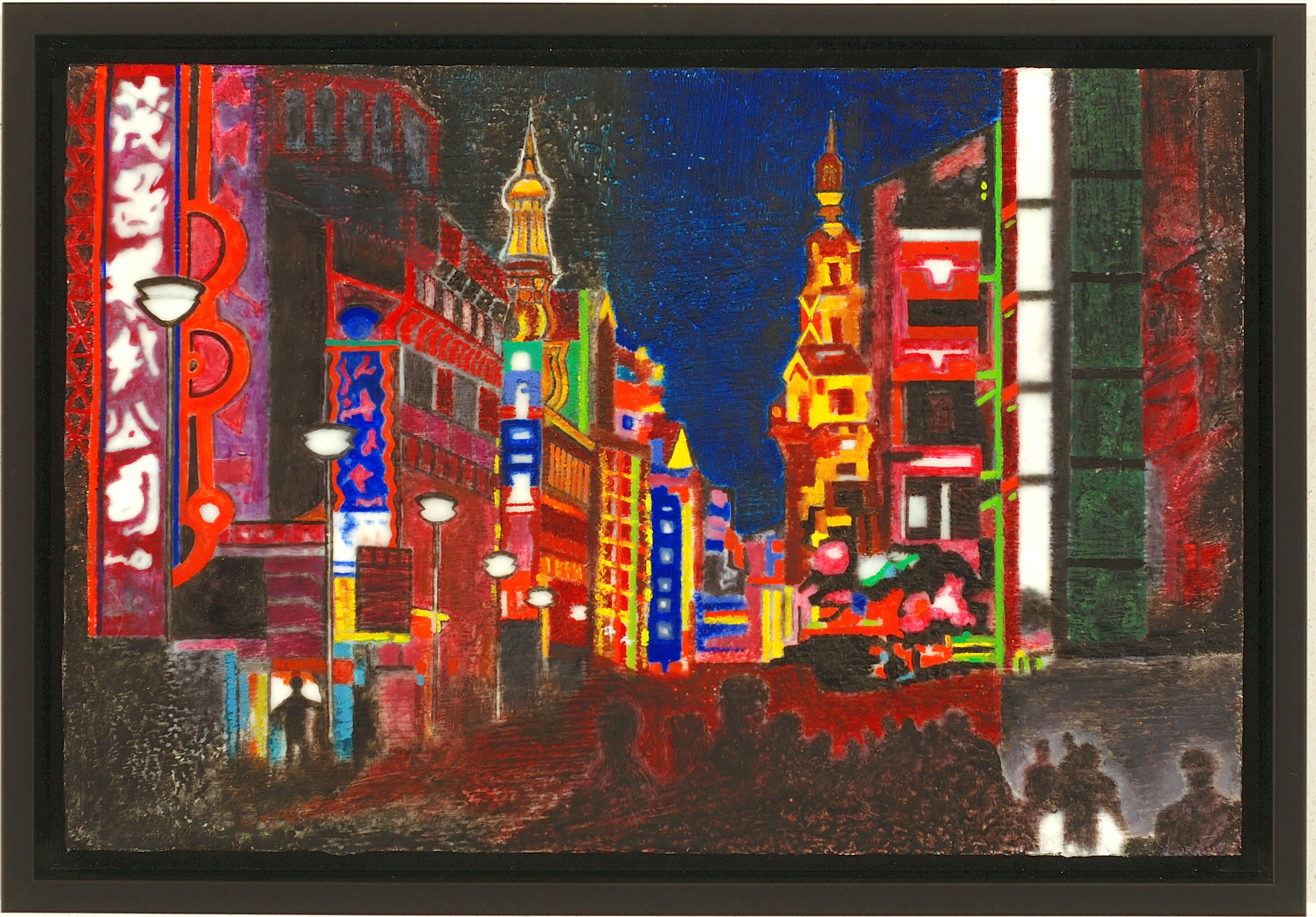 Shanghai Night, 2015, encaustic and mixed media, 8 X 12 inches