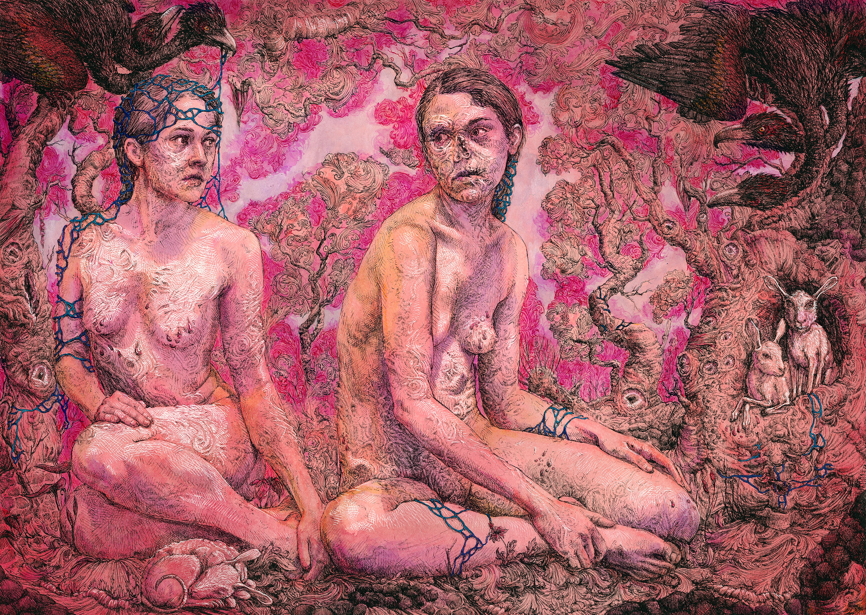 Fold Our Limbs, Choke It Back. Ink on paper. 2022.