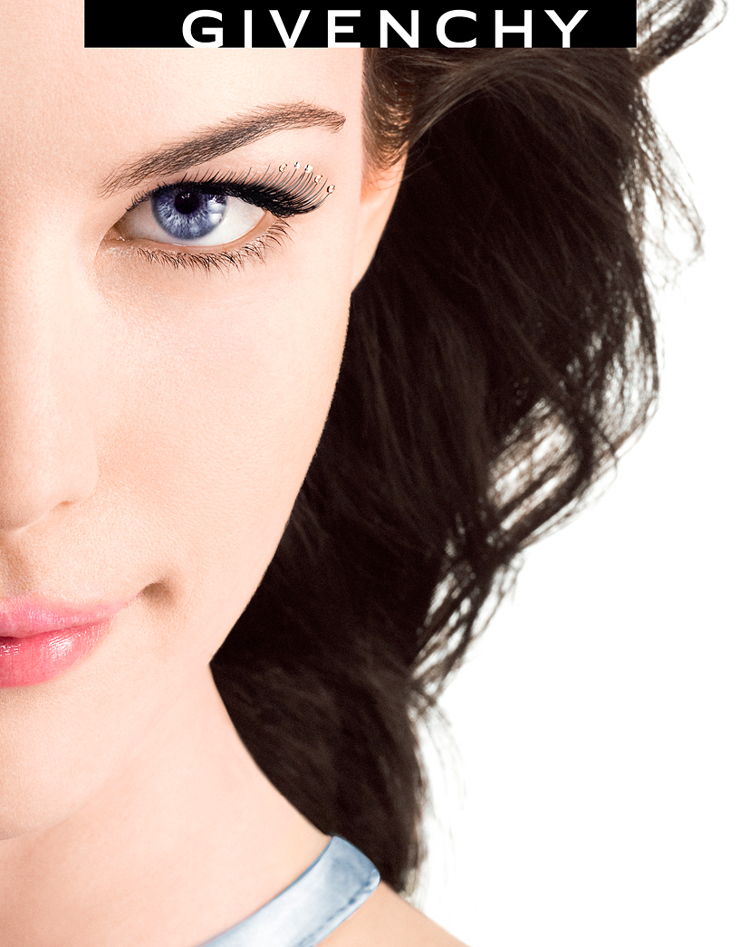 KMA photographer Isabelle Bonjean shoots a close up photograph of a white female model with big blue eyes for Givenchy