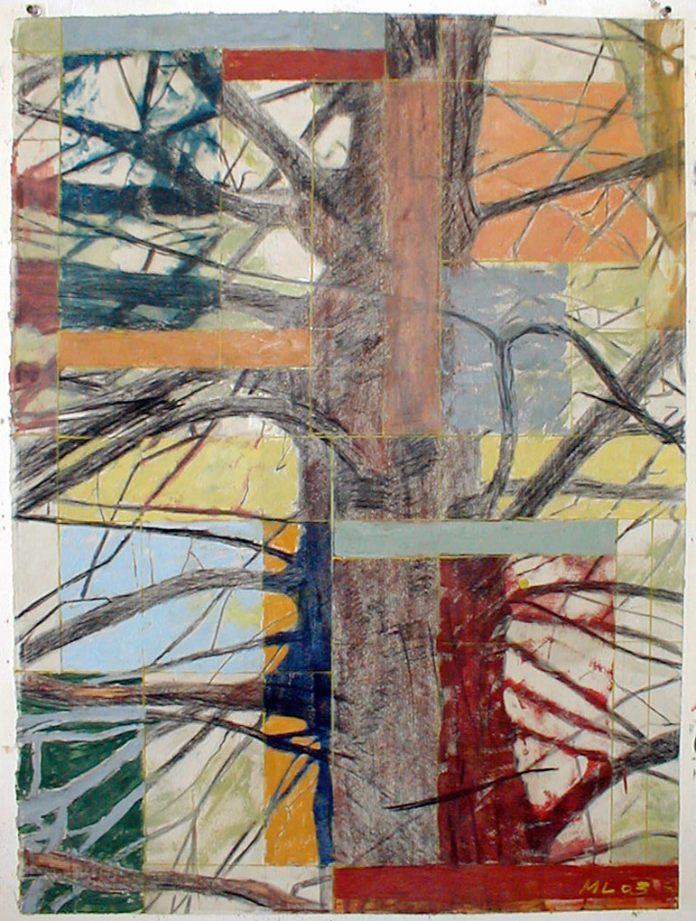 Tree Construct #15. 2003. encaustic, pastel, conté crayon & graphite on paper. 30" X 22"