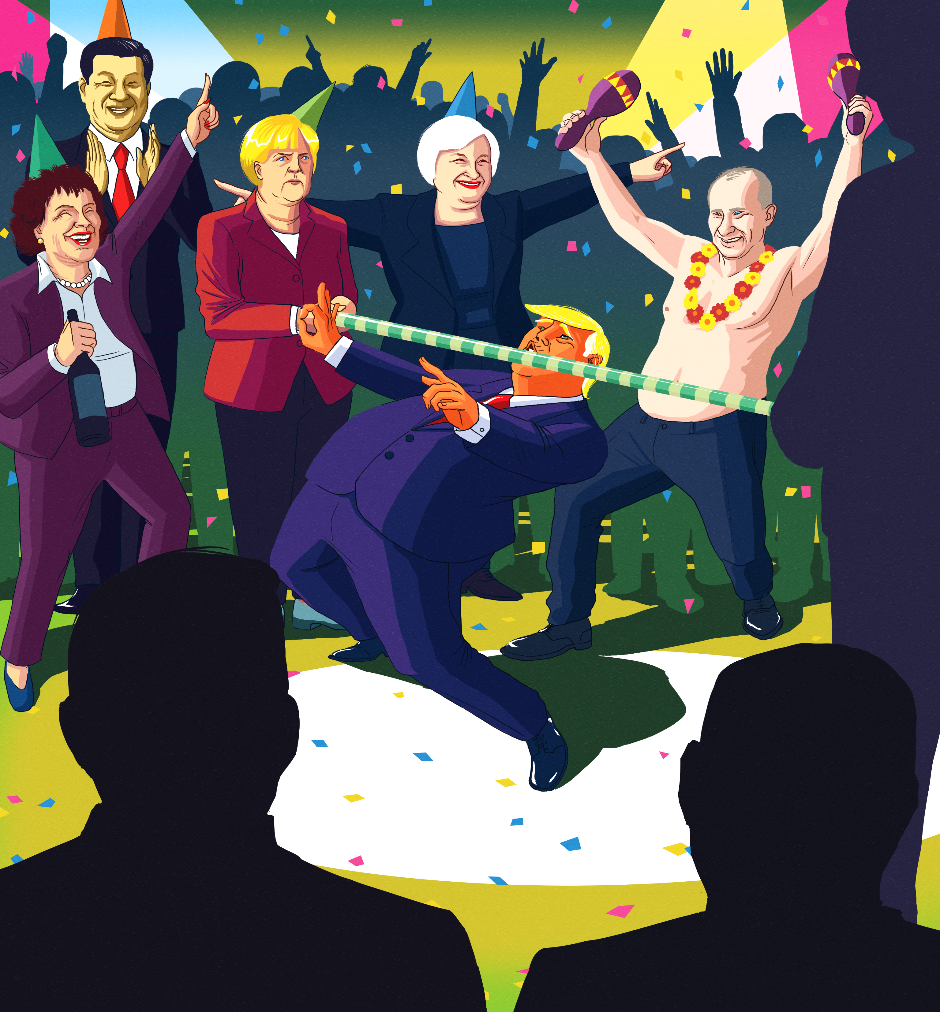 Limbo. Cover illustration for an article recapping 2016 in global finance and peaking into what the future holds in 2017. Calcalist. December 29th, 2016.