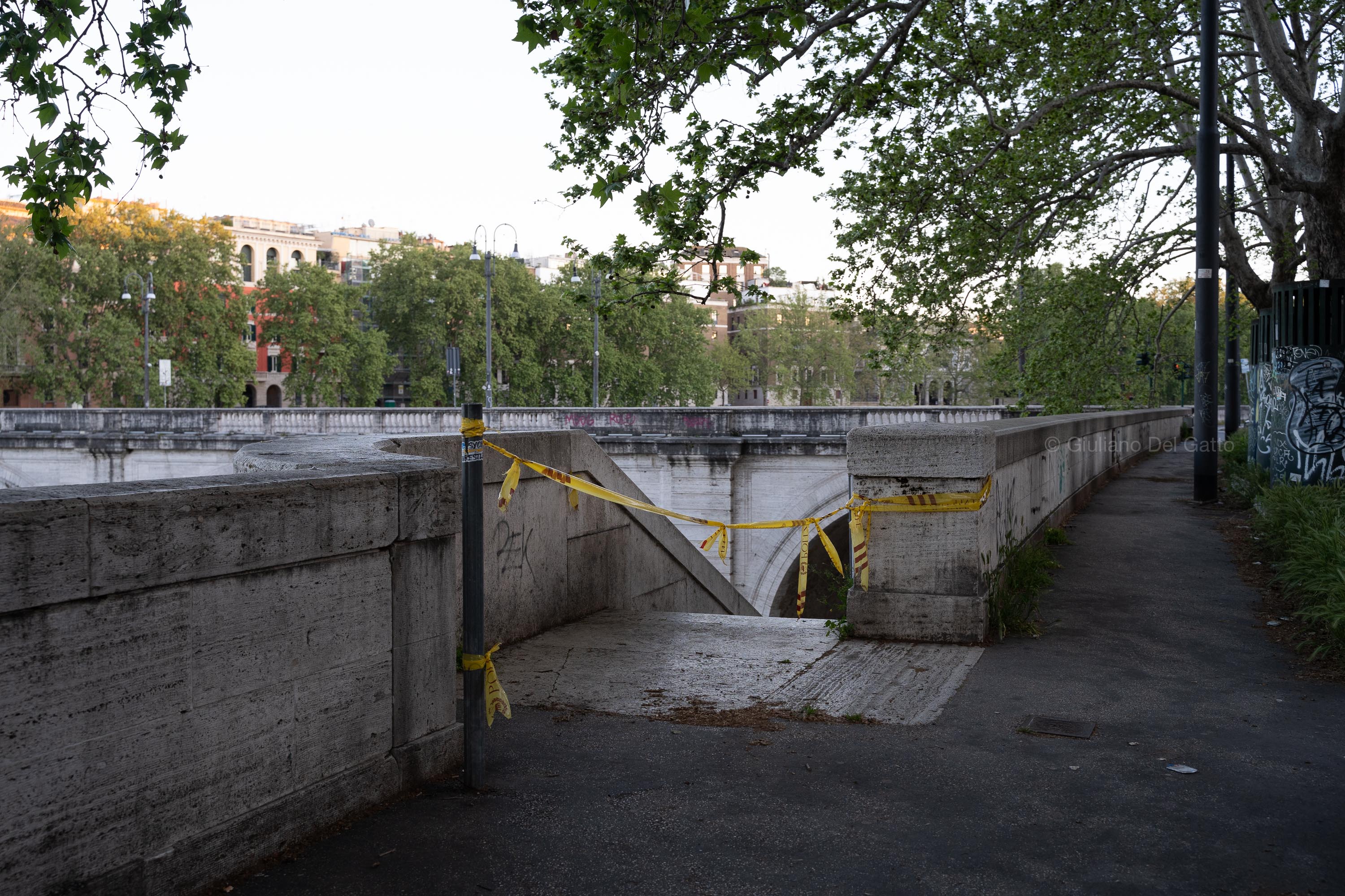 During the Lockdown some areas of the city were closed to the public. Lungotevere dei Mellini, Rome April 24th 2020