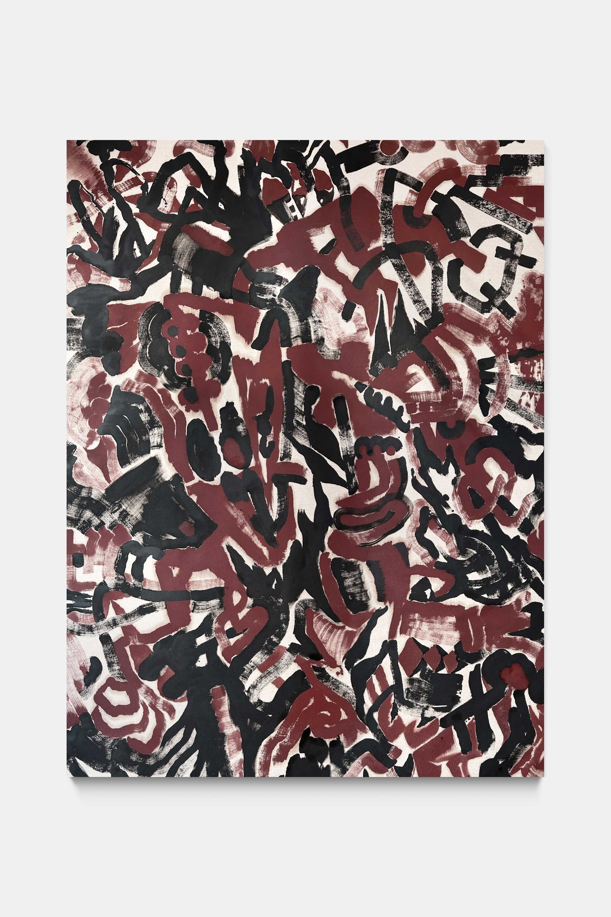 The black ink, the red paint, 2024. Iron oxide on canvas. 195&#160;×&#160;260&#160;cm.