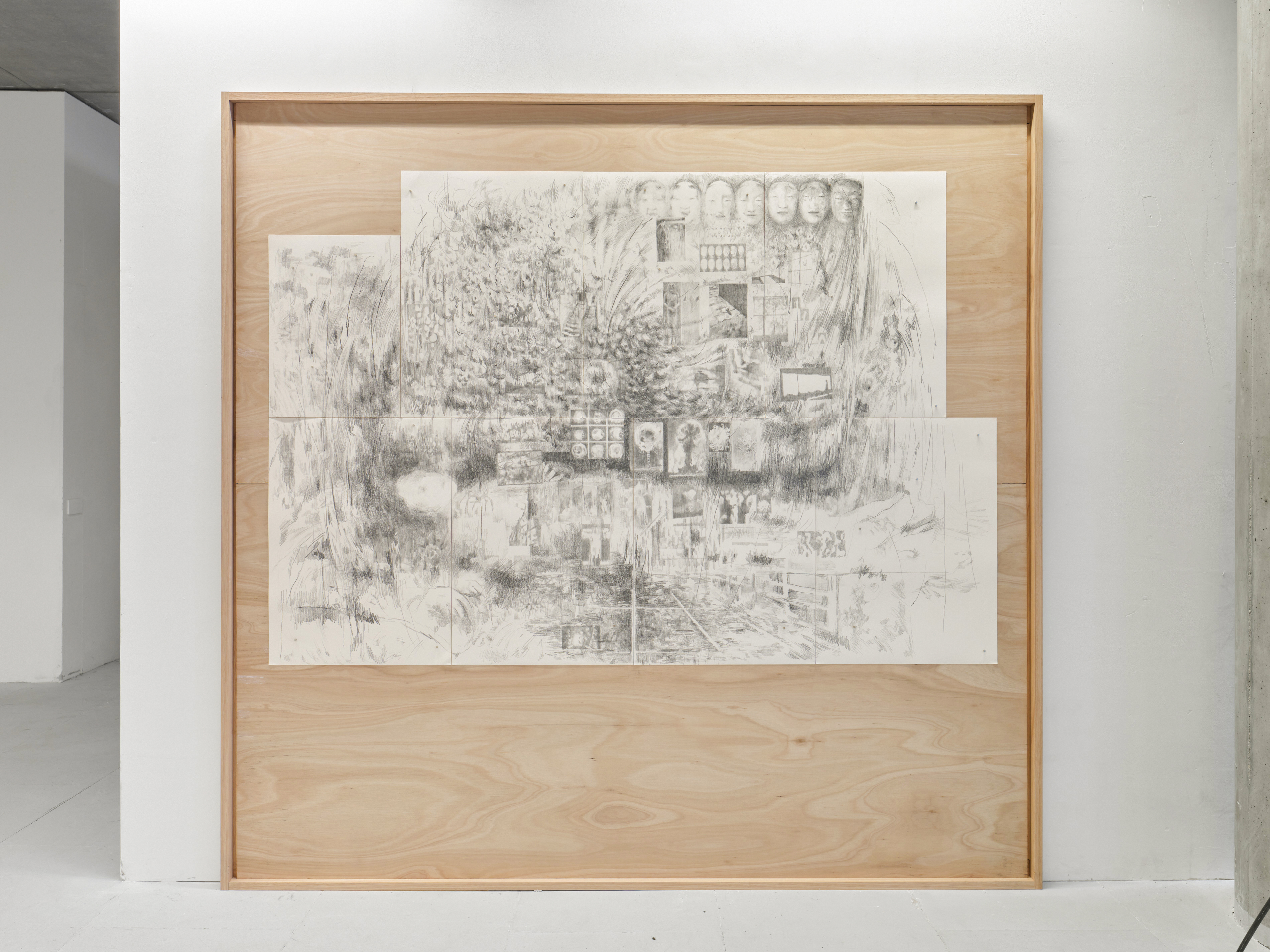 The Nightmare (distant deeps or skies), 2025. Graphite on drawing paper with magnets in plywood and red grandis artist’s frame.