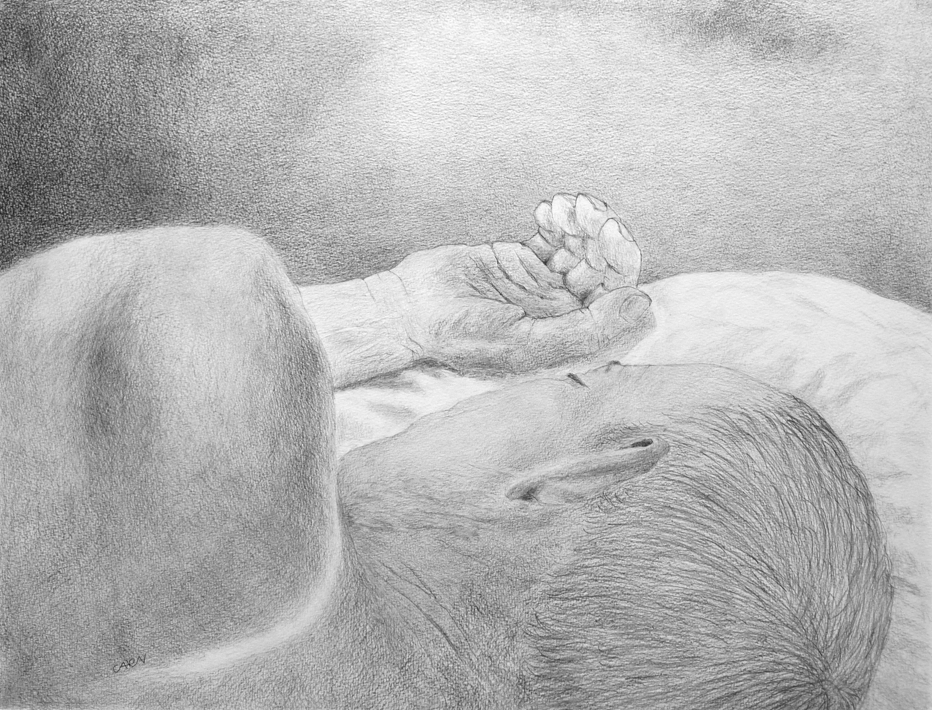 potlood op papier, 50 x 65 cm