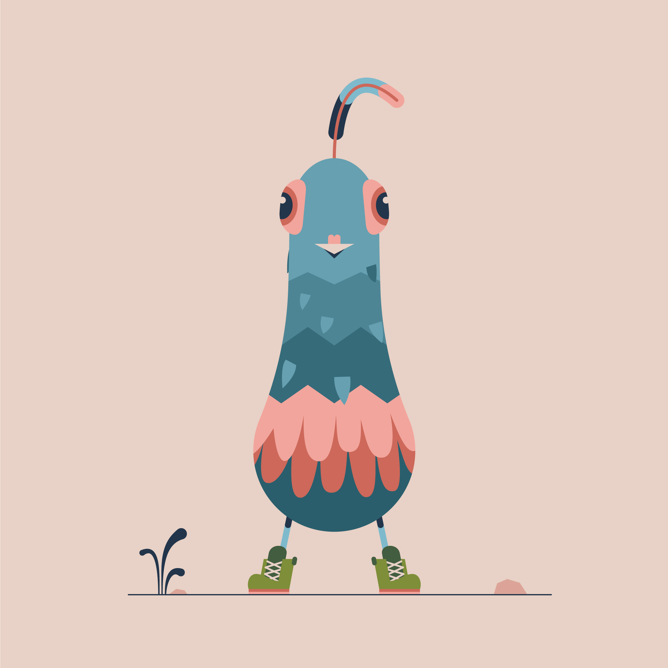 The same image with the feathers masked by the shape of the body. Eventually the movement of the feathers within this mask will create the illusion of rotation.