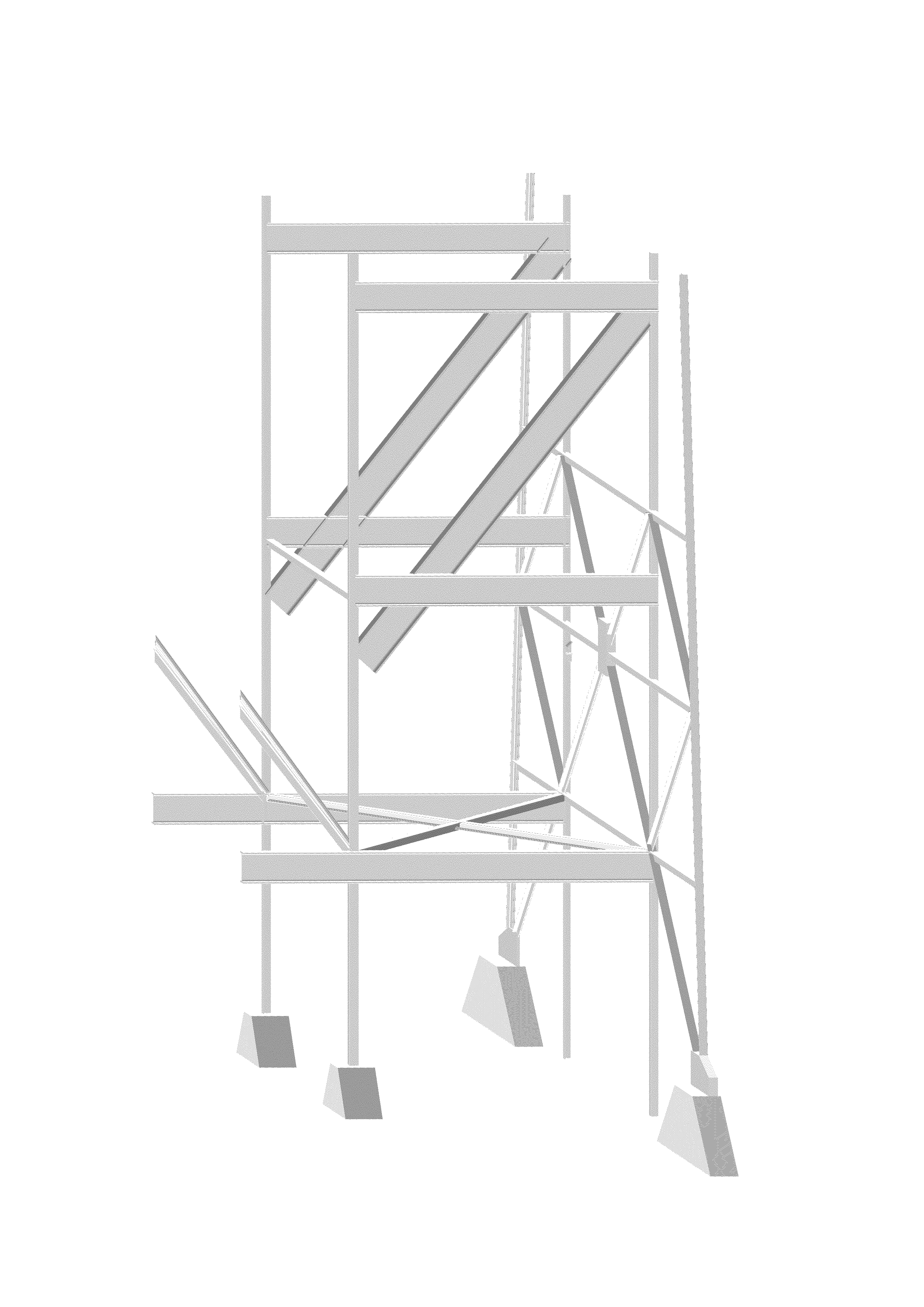 The conveyor tower consists mainly of a filigrane structure, up to a certain point where several belts are introduced. This solid elements keep the hole system in balance, despite the fact that the hole structure is considered to be a lighten one.