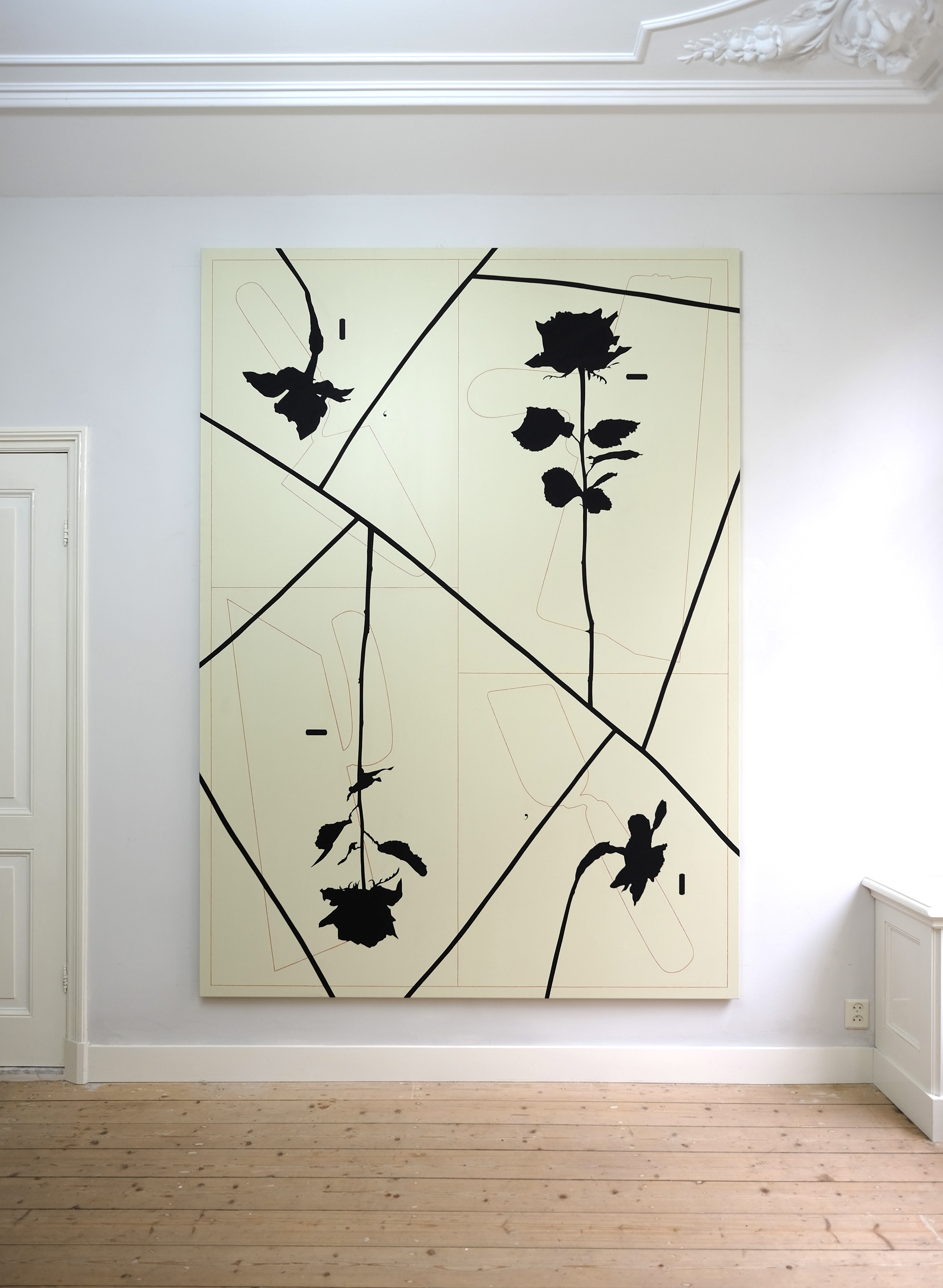 'Conversation piece(s)', 2022, acrylic and colour pencil on canvas,  250 x 180 cm