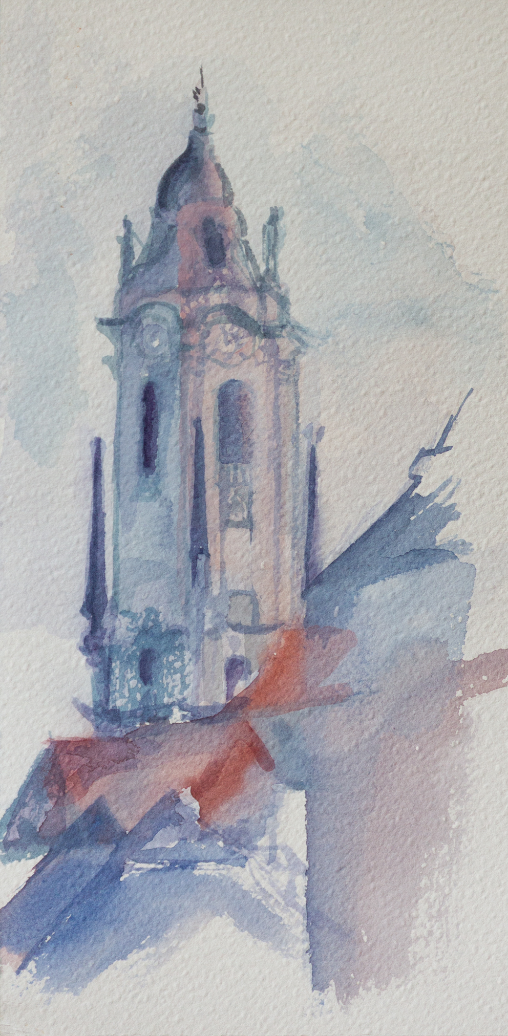 Tower in Durnstein I, Watercolour, 2022, 30,5x15cm