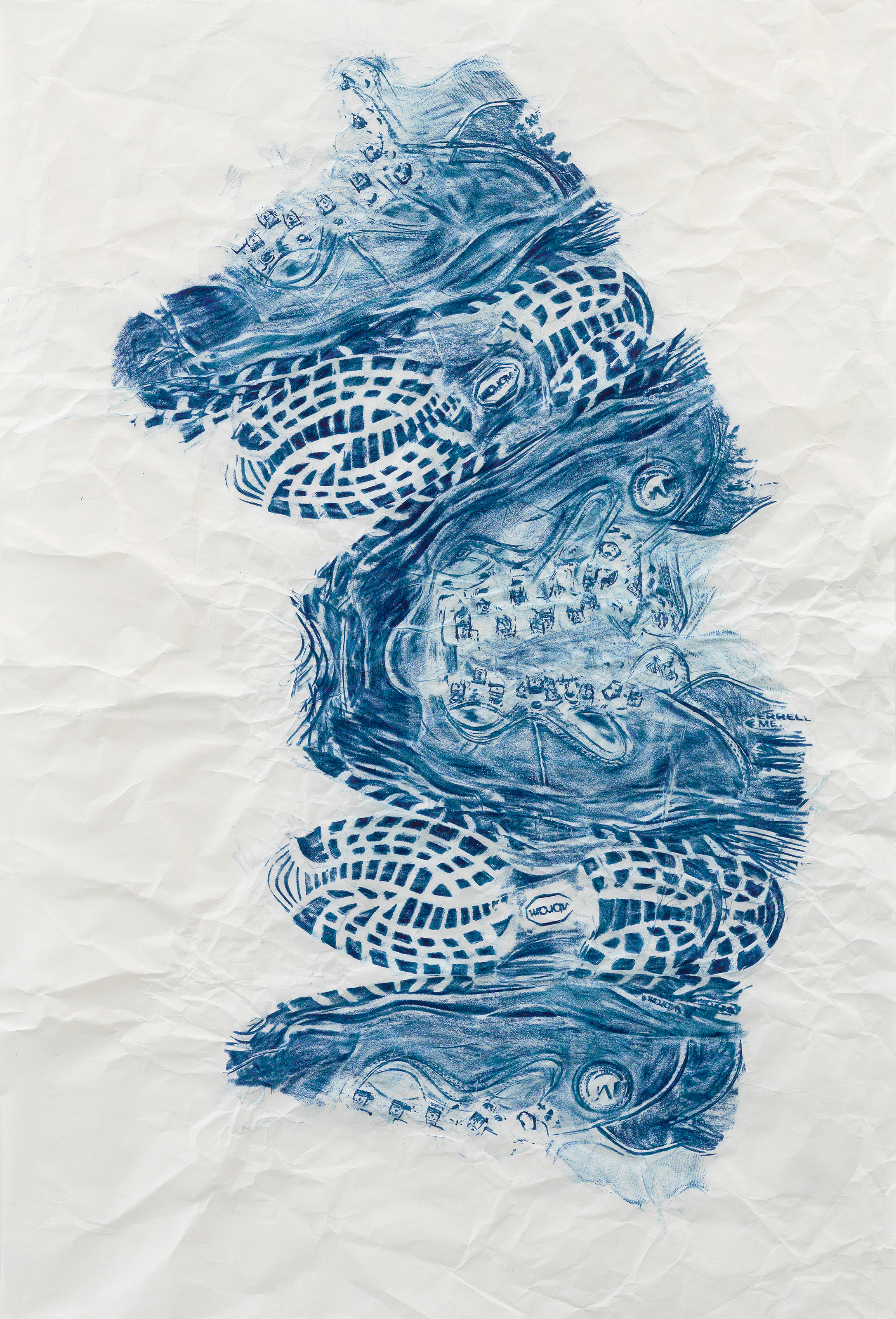 Left Hiking Boot, 2015. Frottage; encaustic and wax on paper, 36 1/2 x 24 3/4 inches (92.7 x 62.9 cm)