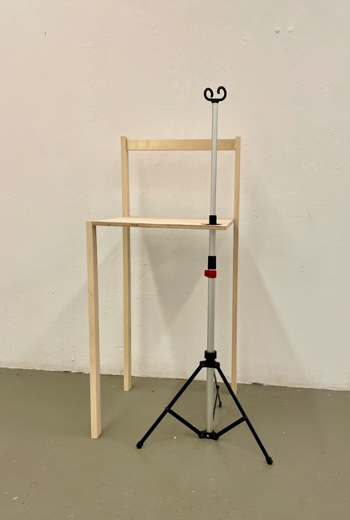 untitled, 2022 (Plywood and IV infusion pole)