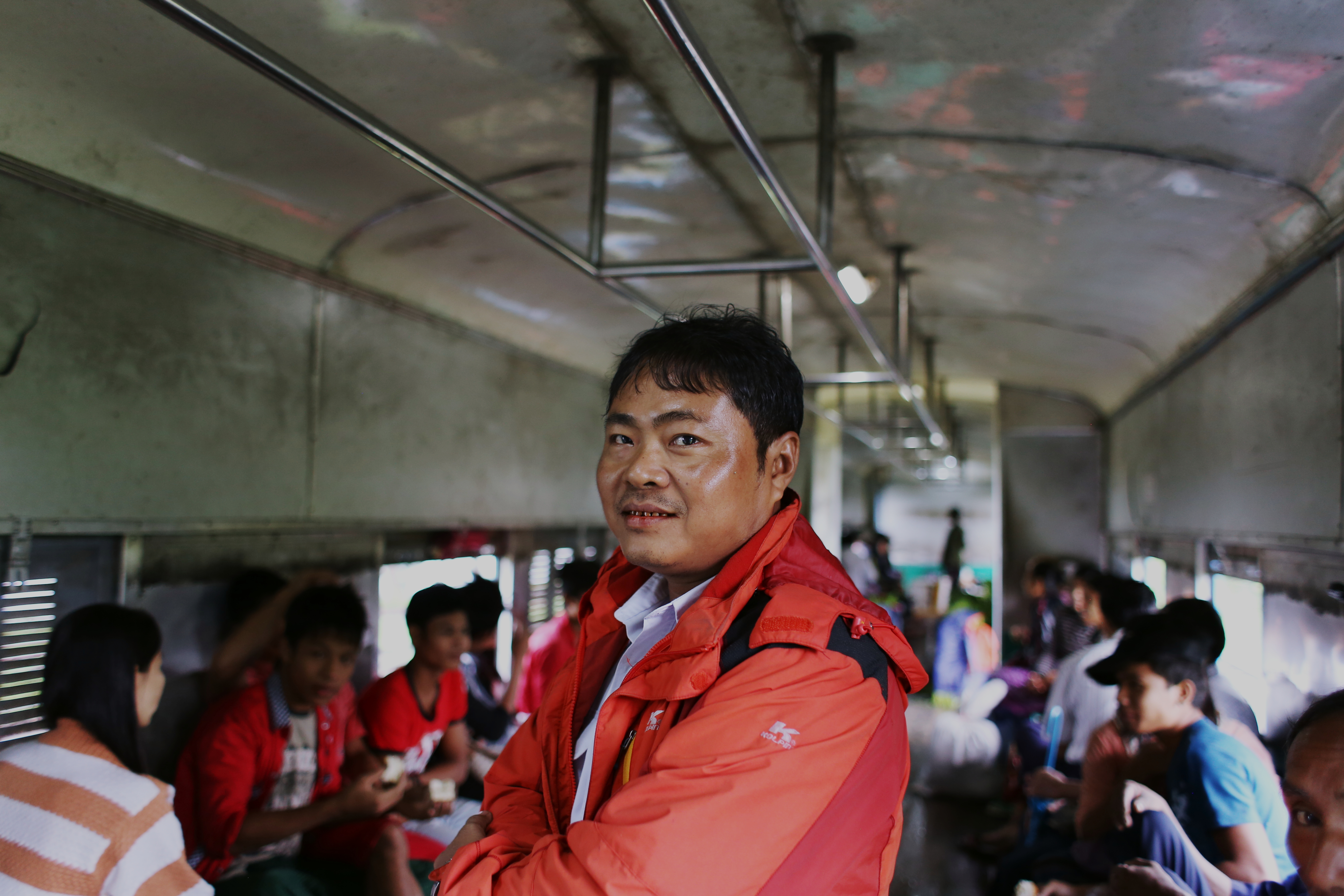 We stop in what appears to be the middle of nowhere. Ticket inspector Htin Kyow tells me that we will depart again in “one hour”. I wander away from the platform, only to be suddenly grabbed by the arm; a man points to our train slowly rolling out of the station. Bolting across the tracks and jumping aboard, I spot Htin Kyow laughing whilst clipping tickets. He taps on his watch: “One hour!”. The dial shows exactly 1pm.