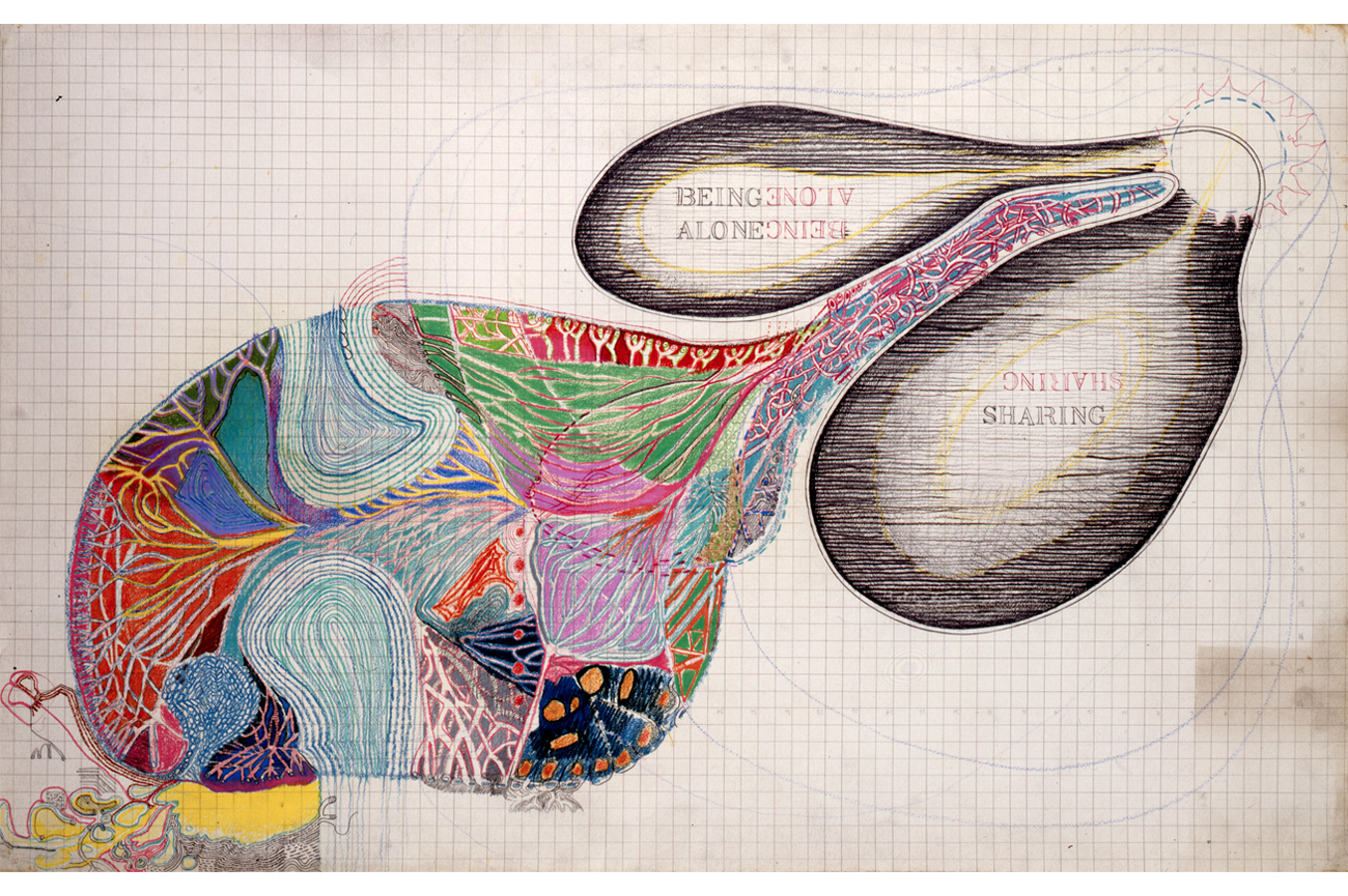 Juan DowneyPond: Nature Sanctuary de la serie "Mi casa en la playa", 1975Grafito y lápices de colores sobre papel84.46 x 117.79 cm