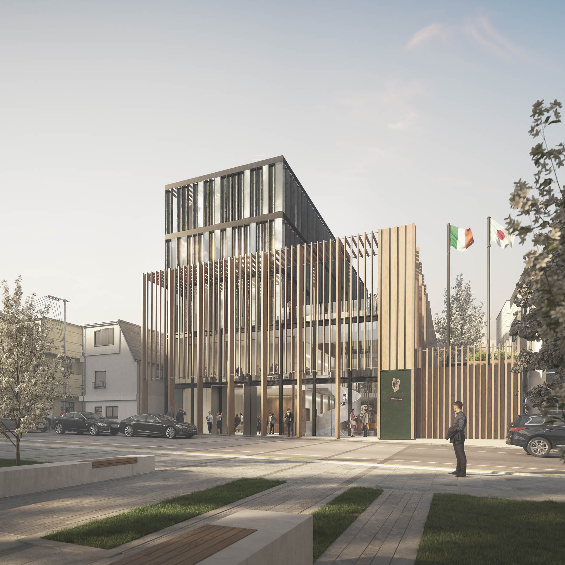Rendering of the street in front of the Irish Embassy in Tokyo.