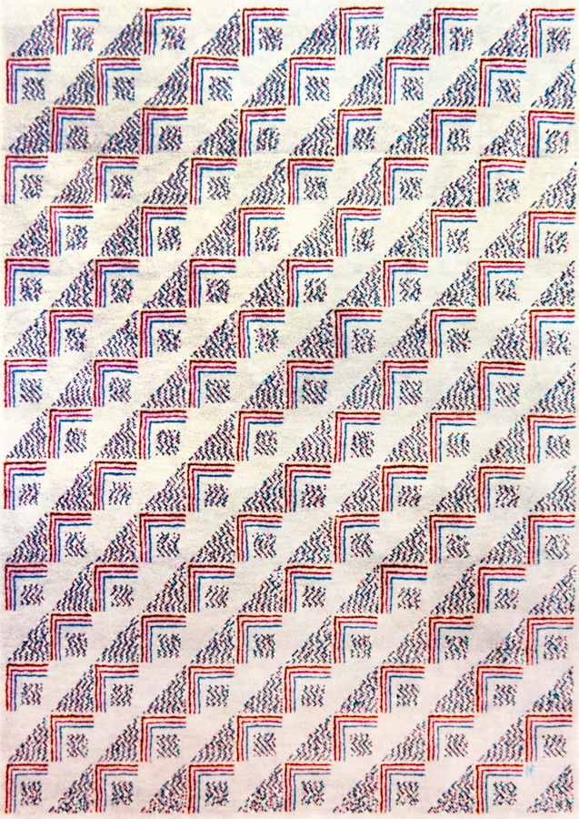 Handwoven wool rug. Serial production. 1990's