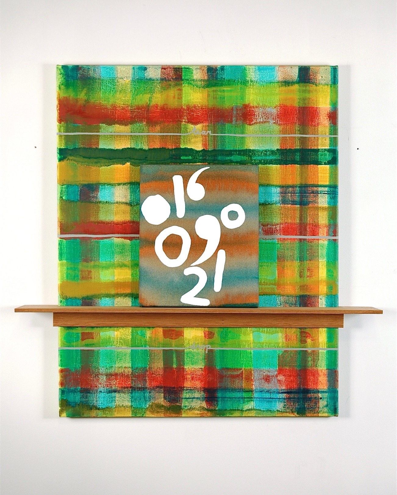 Untitled 2010, acrylic and alkyd on canvas and shelf, 75 x 75 cm