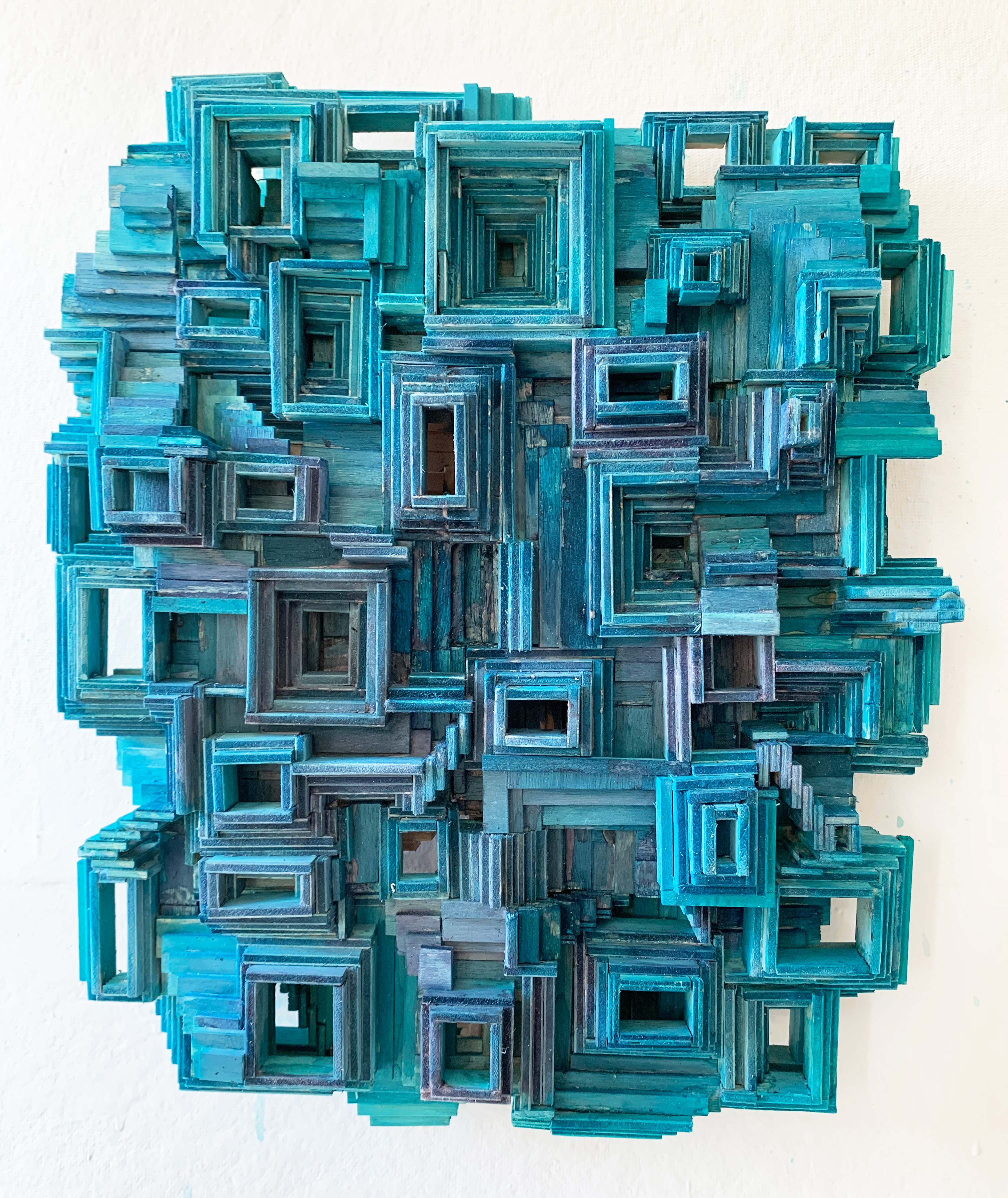 Labyrinth,2022, paint on wood,21” x 17” x 5.5”        