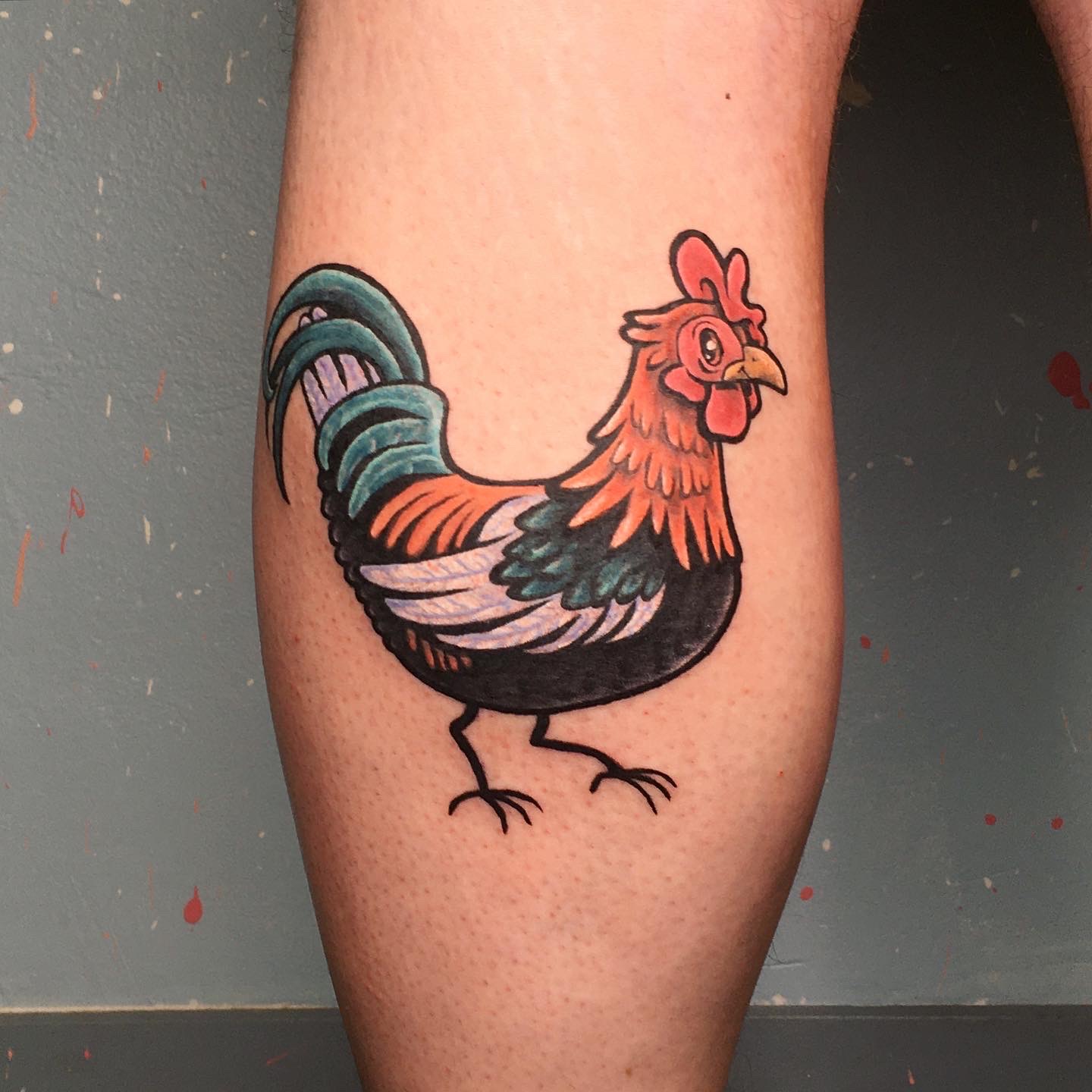 Rooster tattoo by Sasha But.maybe inked on the right ankle | Rooster tattoo,  Tattoos, Leg tattoos
