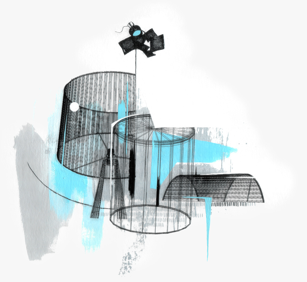 GEGLIEDERTE DRAHTSCHACHTEL  ·  mixed media on paper  ·  26 x 29 cm  