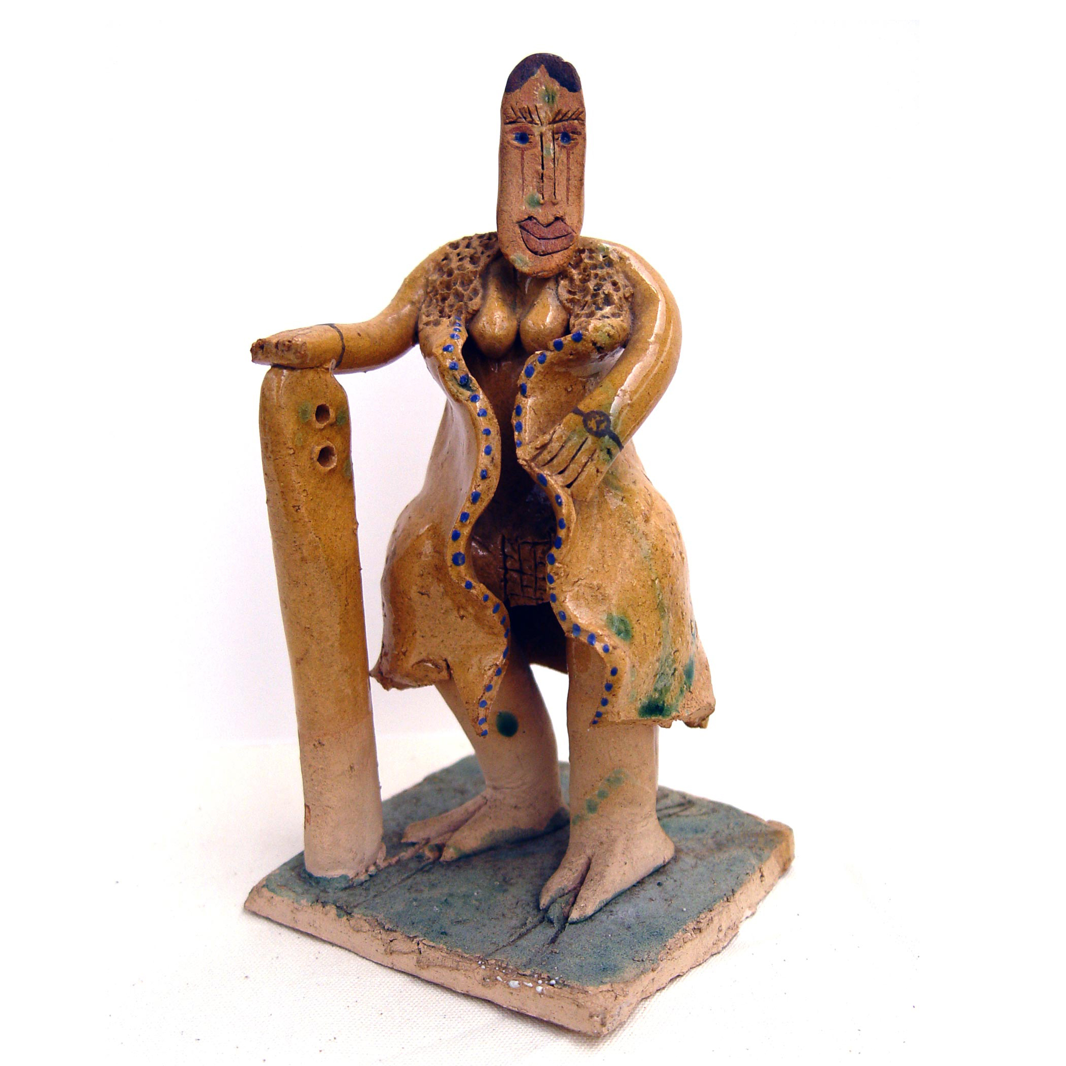 Figure wearing a loose coat over nothing, 1968/9Glazed ceramic stonewareHeight 19cm