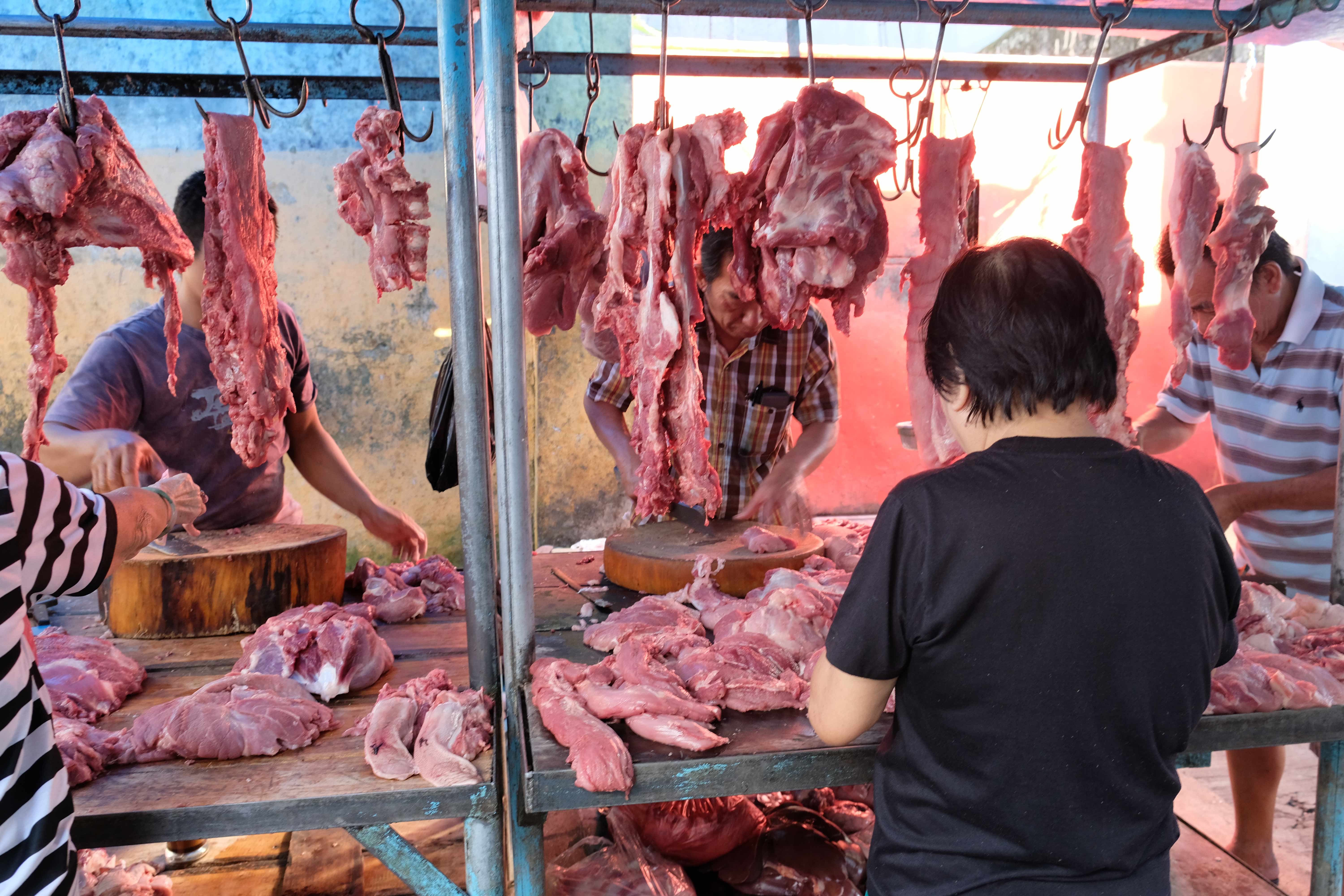 A meat stall at the Chinese market