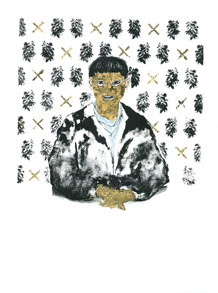 But I Know I Have my Mother’s Kindness 2024 Stone lithograph with hand color and gold leaf 22” x 30”