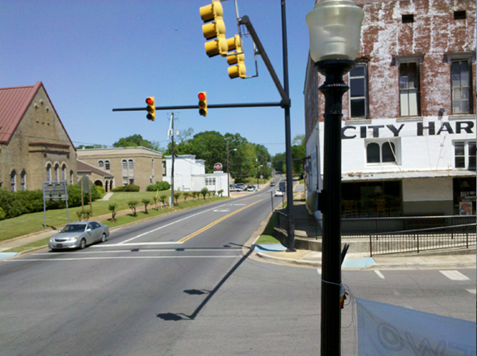 Tiny Greensboro's main intersection