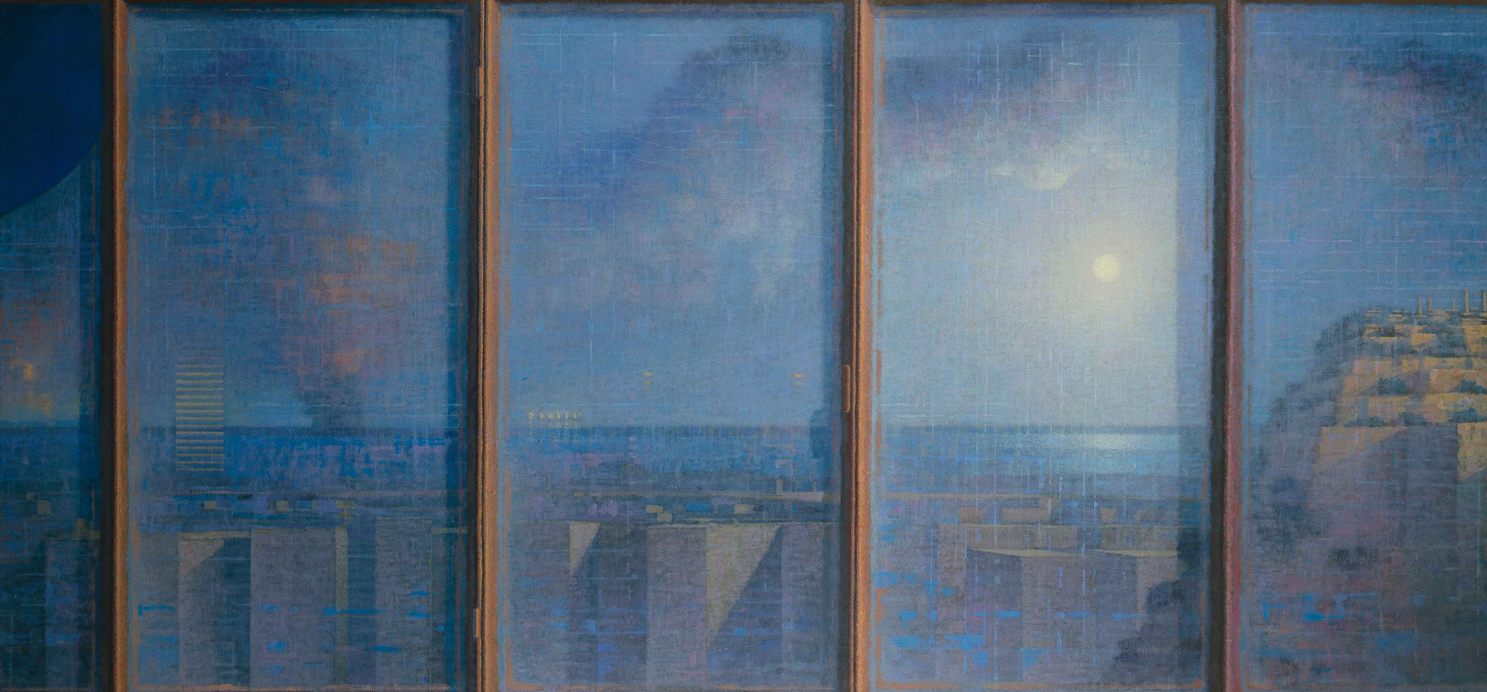 Grande finestra orizzontale (notturno), 2003, olio su tela, 120 x 255 cm