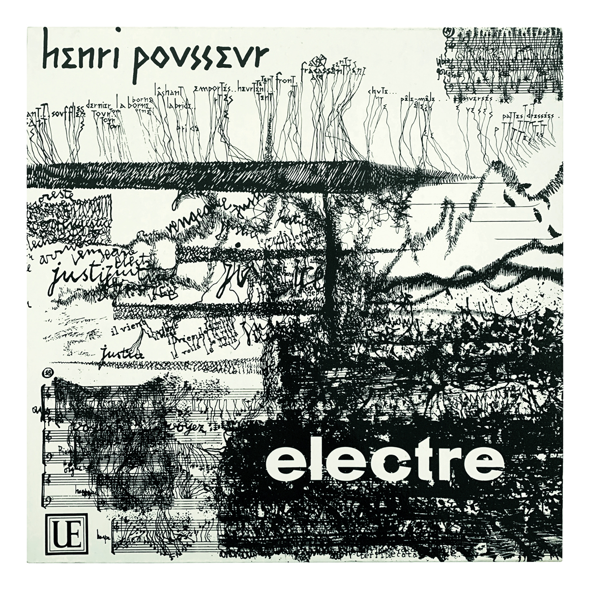 Universal Edition UE 13 500 Henri Pousseur - Electre Madeleine Rivière | André Gevrey | Henri Billen | Irène Vernal | Janine Cheirel | Ives Larec | Raoul Demanez | Jean Nergal Design: Sylvano Bussotti (artwork, credited)