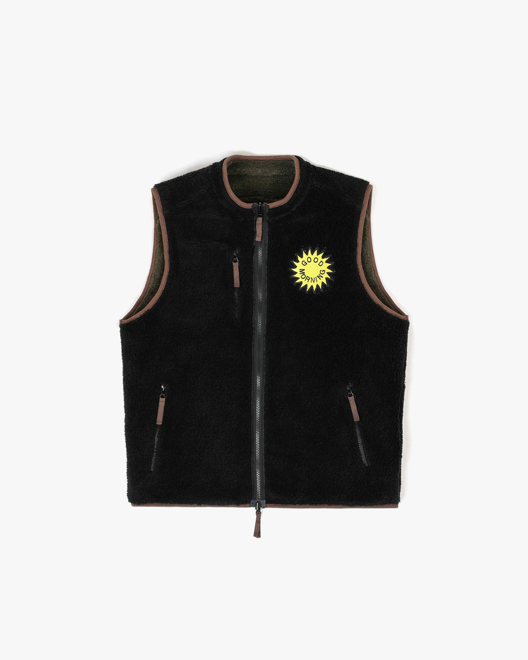 GOOD MORNING TAPES - Reversible Zip Thru Vest Moss/Acid Black