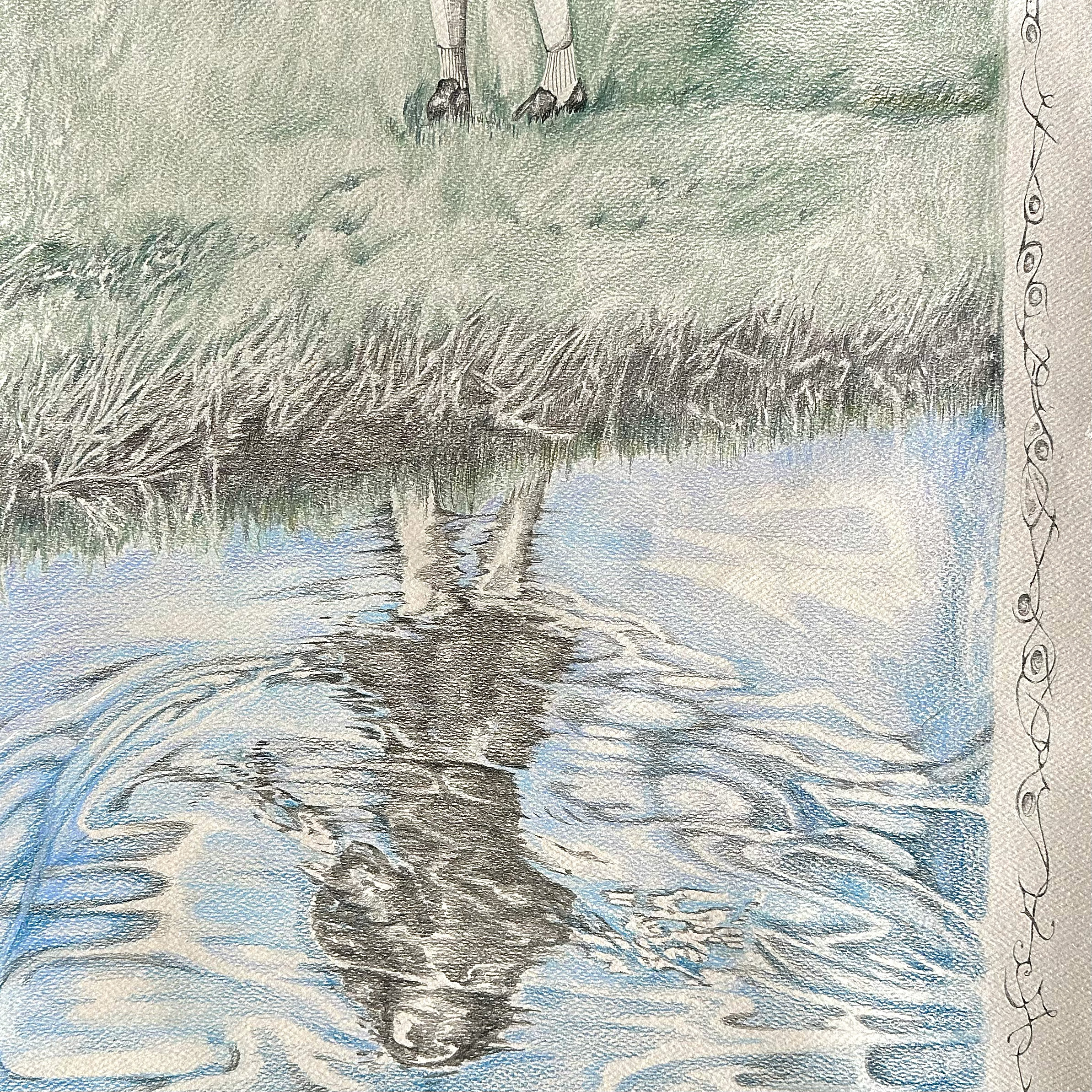 reflection #3, colored pencil and graphite on toned paper, 2024