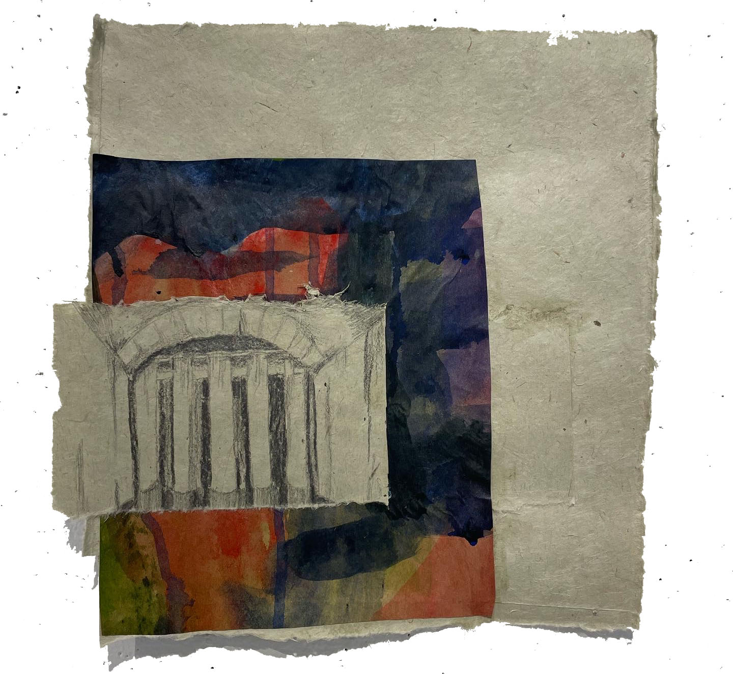 arches underground, graphite/gouache collage, 2022