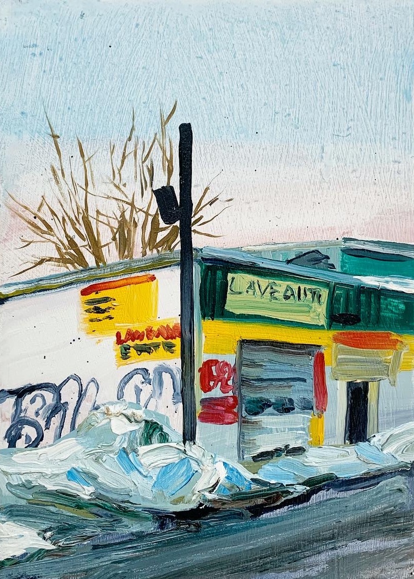 Lave Auto (Winter-time), oil on panel, 5 x 7 inches, 2020.