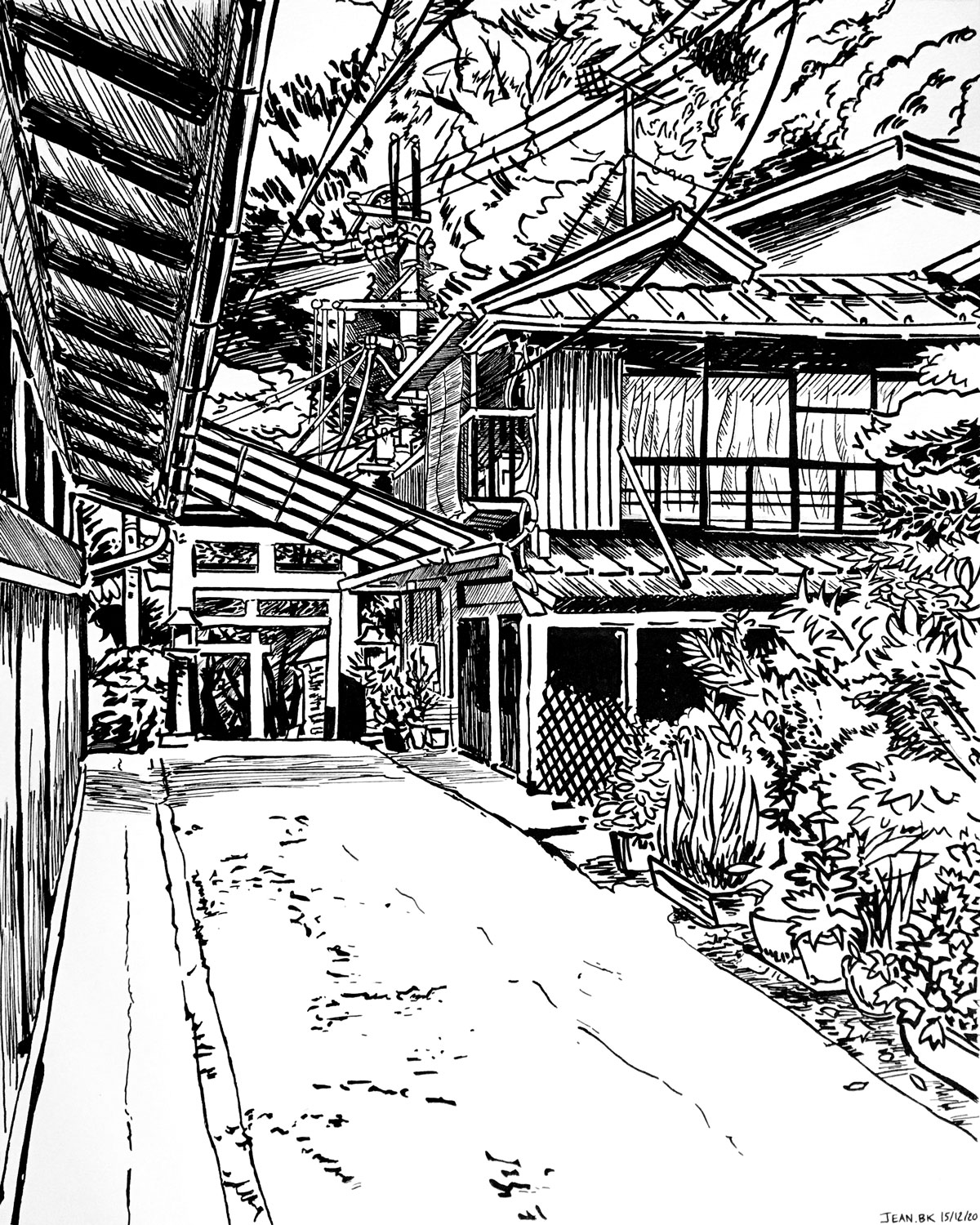 Houses of Kyoto Mountain - Ink on paper 40x50 cm