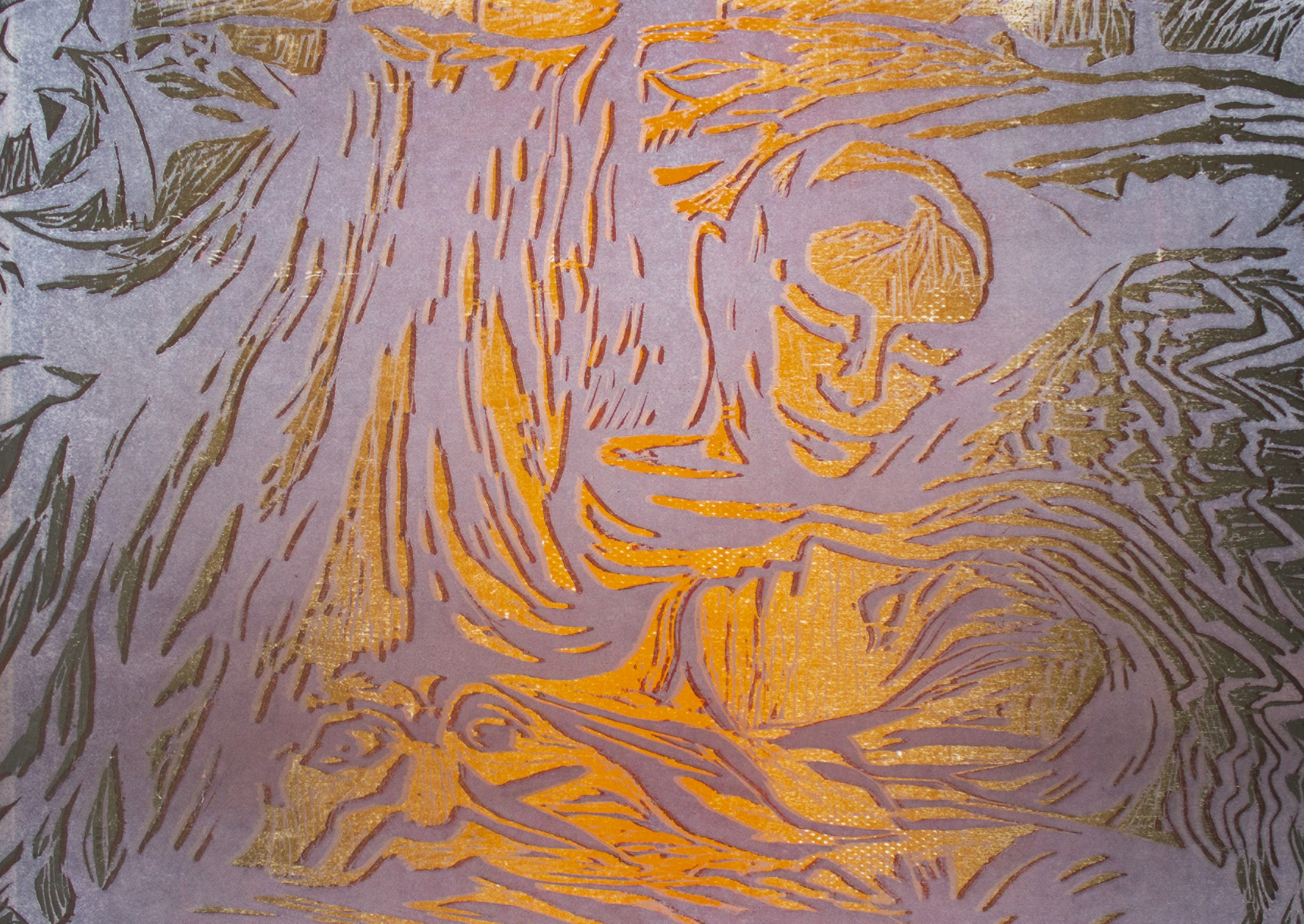 'Feed him with apricocks and dewberries',  2022. Woodcut on paper, 42x30cm