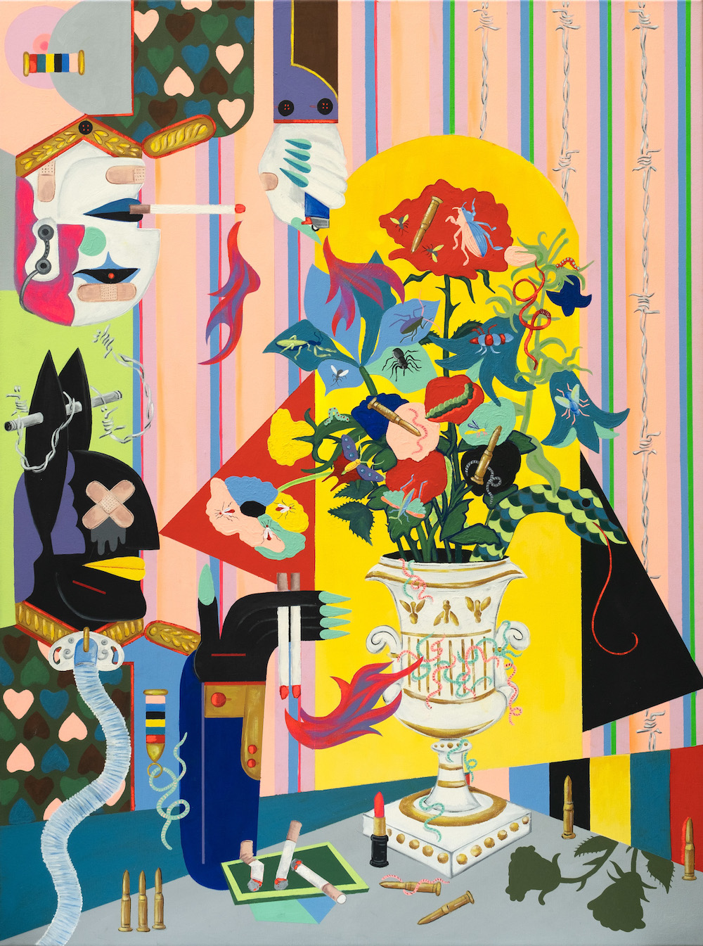 Timothy Siciliano, 'Inspection Conjointe / Rabbit General et Personnel Subalterne (Joint Inspection/ Rabbit General and Subordinate Personnel)', 2024, Acrylic, flashe, spray paint, and Kremer Pigments on canvas, 36 x 48 in.