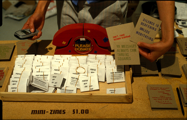 KeyPadPomes, mobile phone SMS project by Lucas Ihlein and Jane Simon, as shown at Experimental Art Foundation for exhibition Bilateral (Adelaide), November 2002.