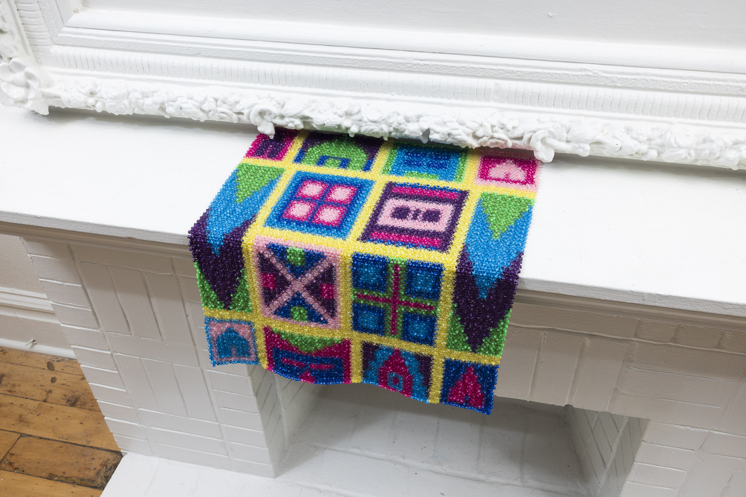 Return | Triangular beads, embroidery thread | 17 x 20 in | 2023